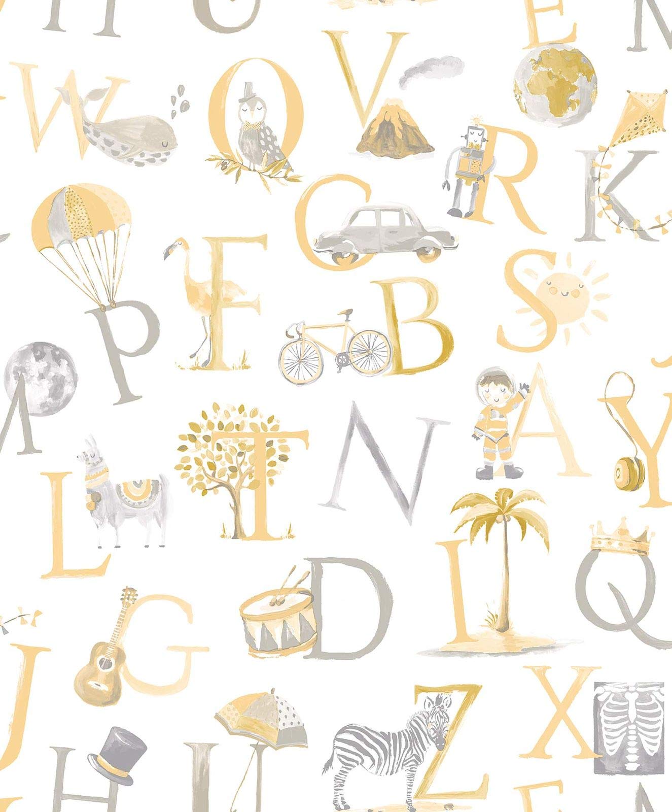 1325x1600 Little Ones Eco Alphabet Wallpaper Yellow GranDeco LO2302 : Amazon.de: DIY & Tools