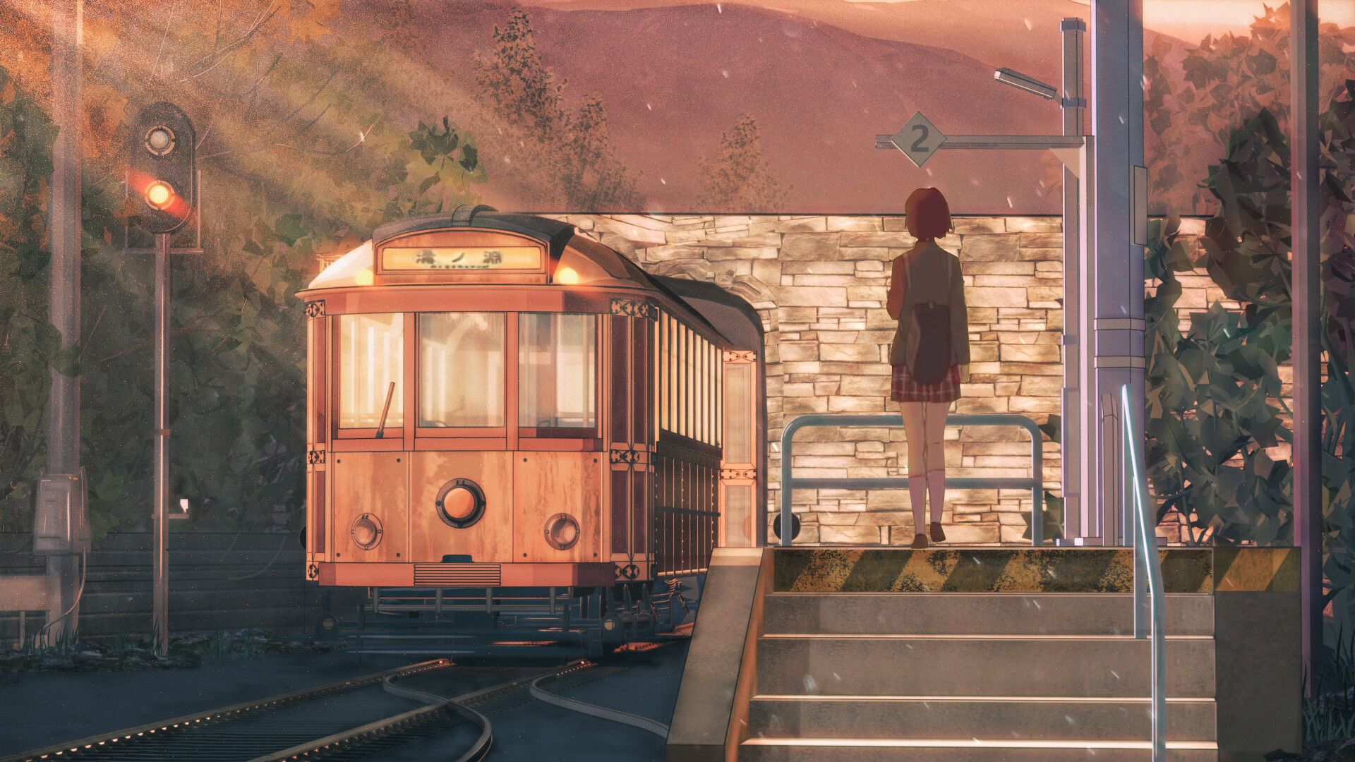 1920x1080 Girl HD, Original (Anime), Train, Train Station Gallery HD Wallpaper