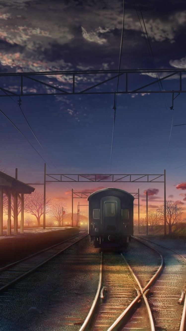 750x1334 Train, Station, Trees, Dusk, Clouds, Anime 750x1334 IPhone 8 7 6 6S Wallpaper, Background, Picture, Image
