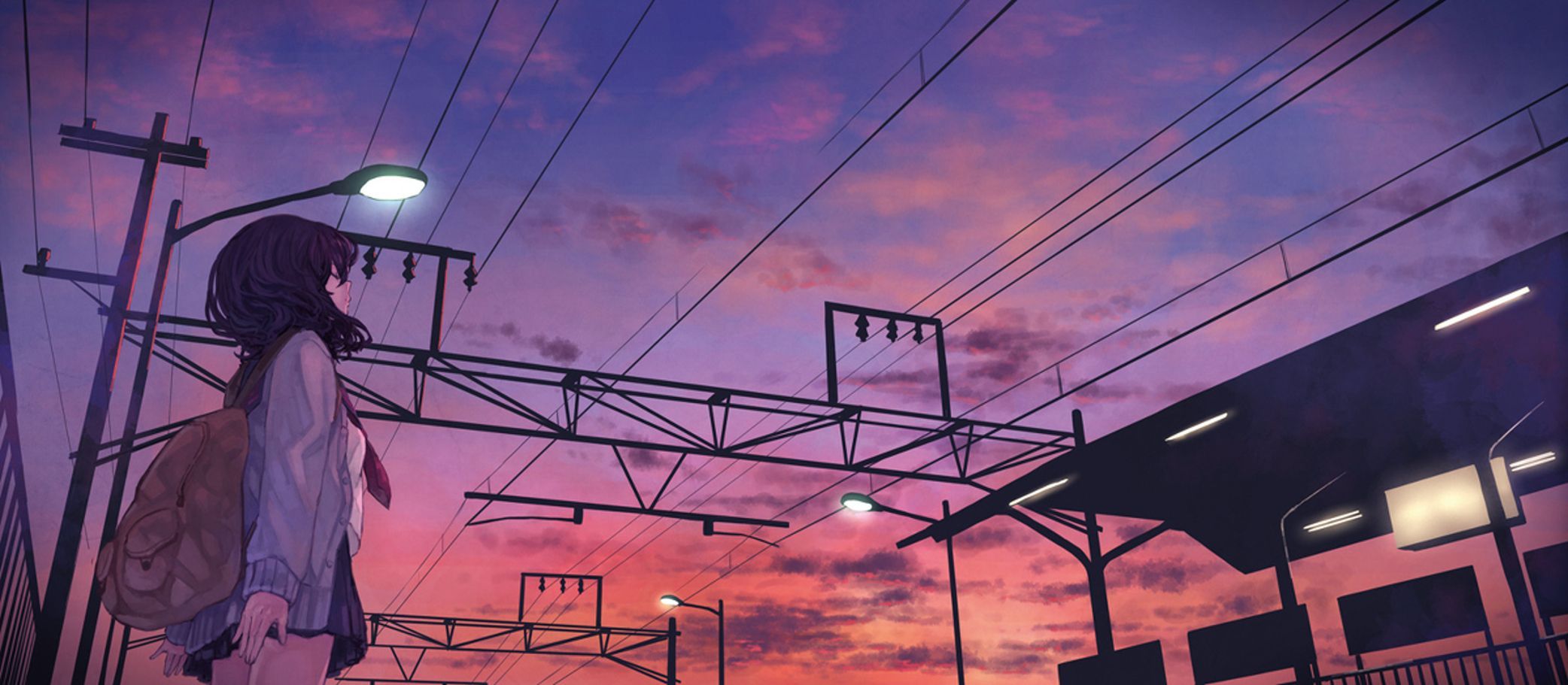 2084x911 Mobile wallpaper: Anime, Sky, Girl, Cloud, Train Station, School Uniform, Short Hair, 851423 download the picture for free