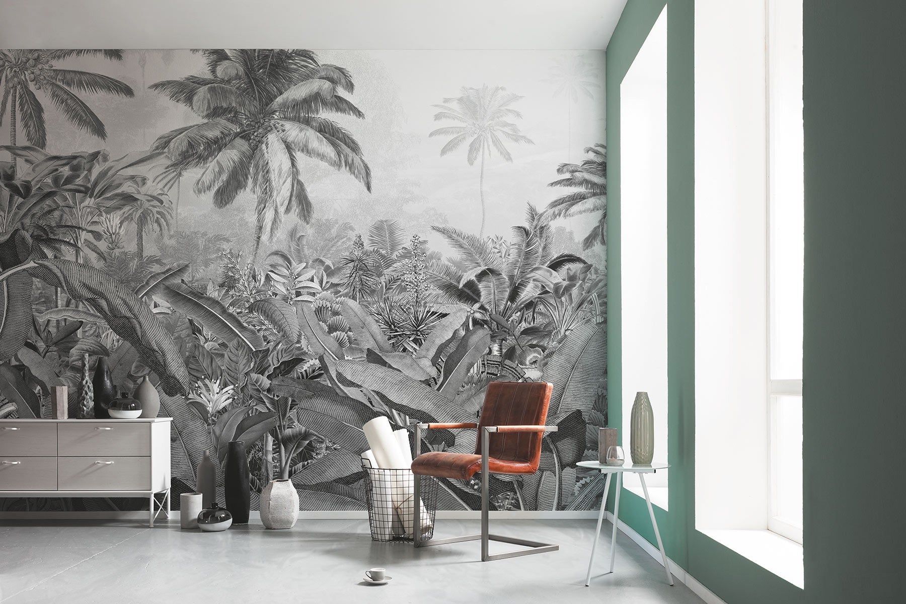 1800x1200 Frais Caribbean Black and White Mural: Jungle Wallpaper