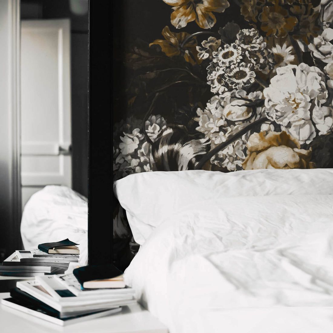 1100x1100 Black and White Floral Wall Mural