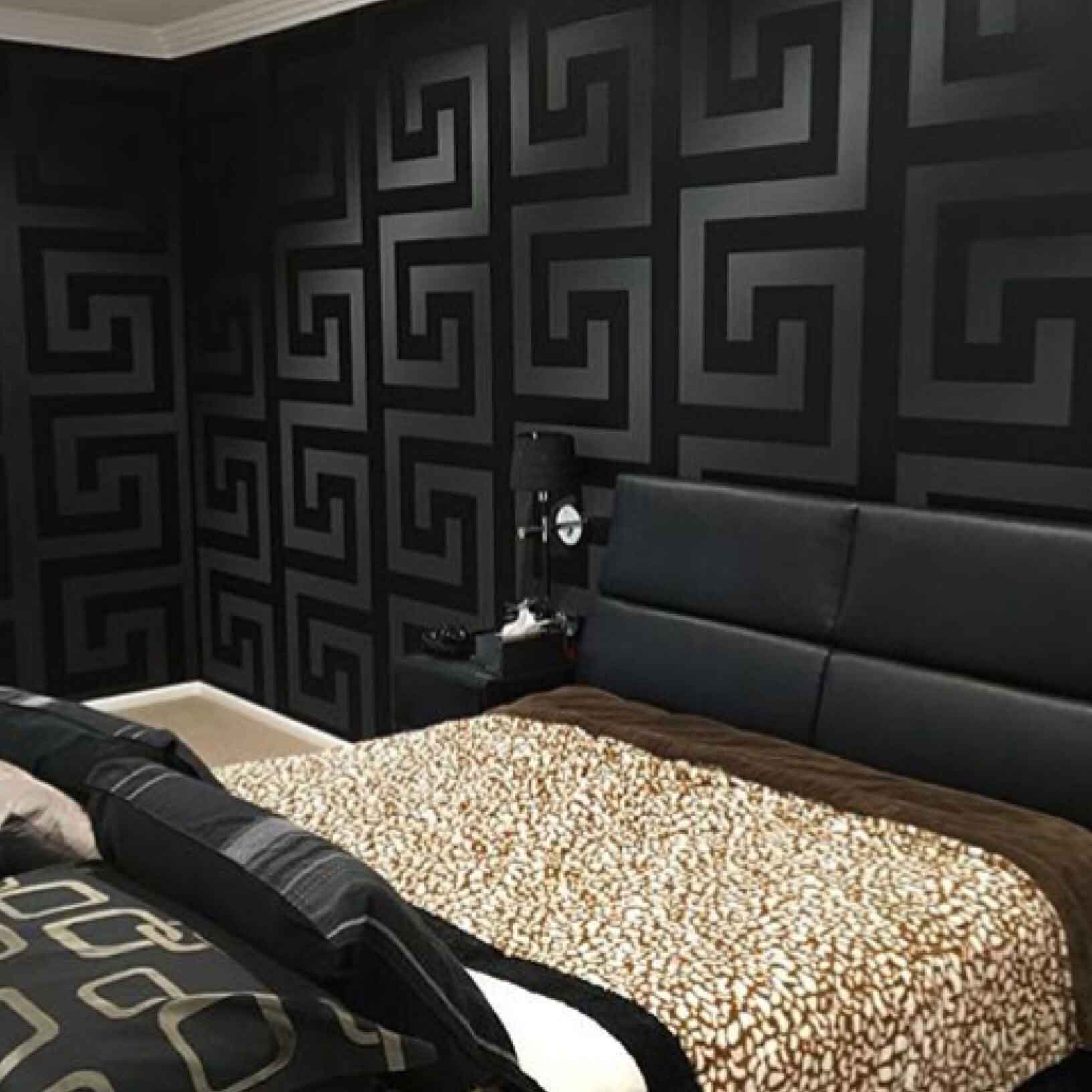 1632x1632 93523 4 Solea Black Satin Greek Key Textured Versace Wallpaper