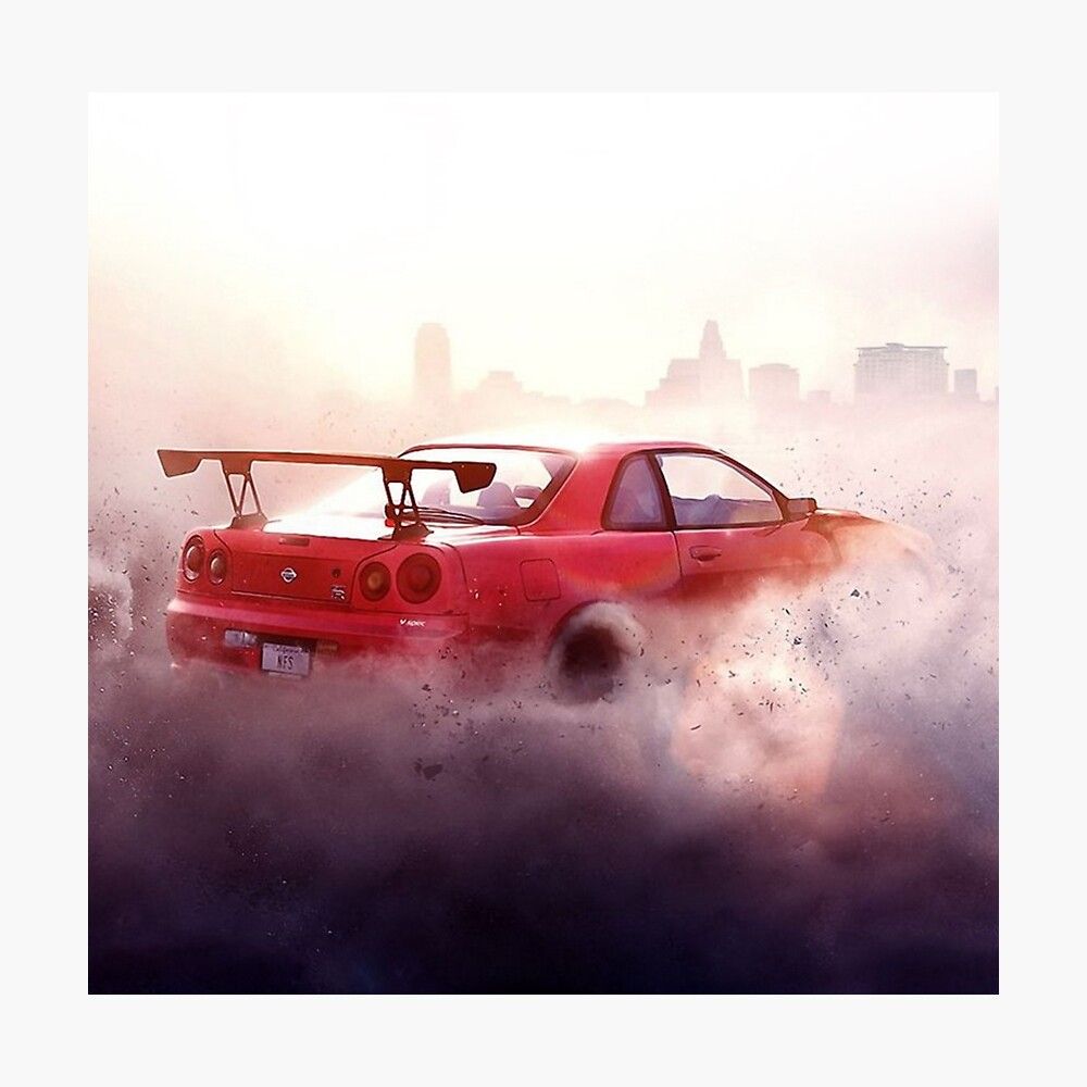 1000x1000 Red Skyline R34 Burnout with Smoke Poster