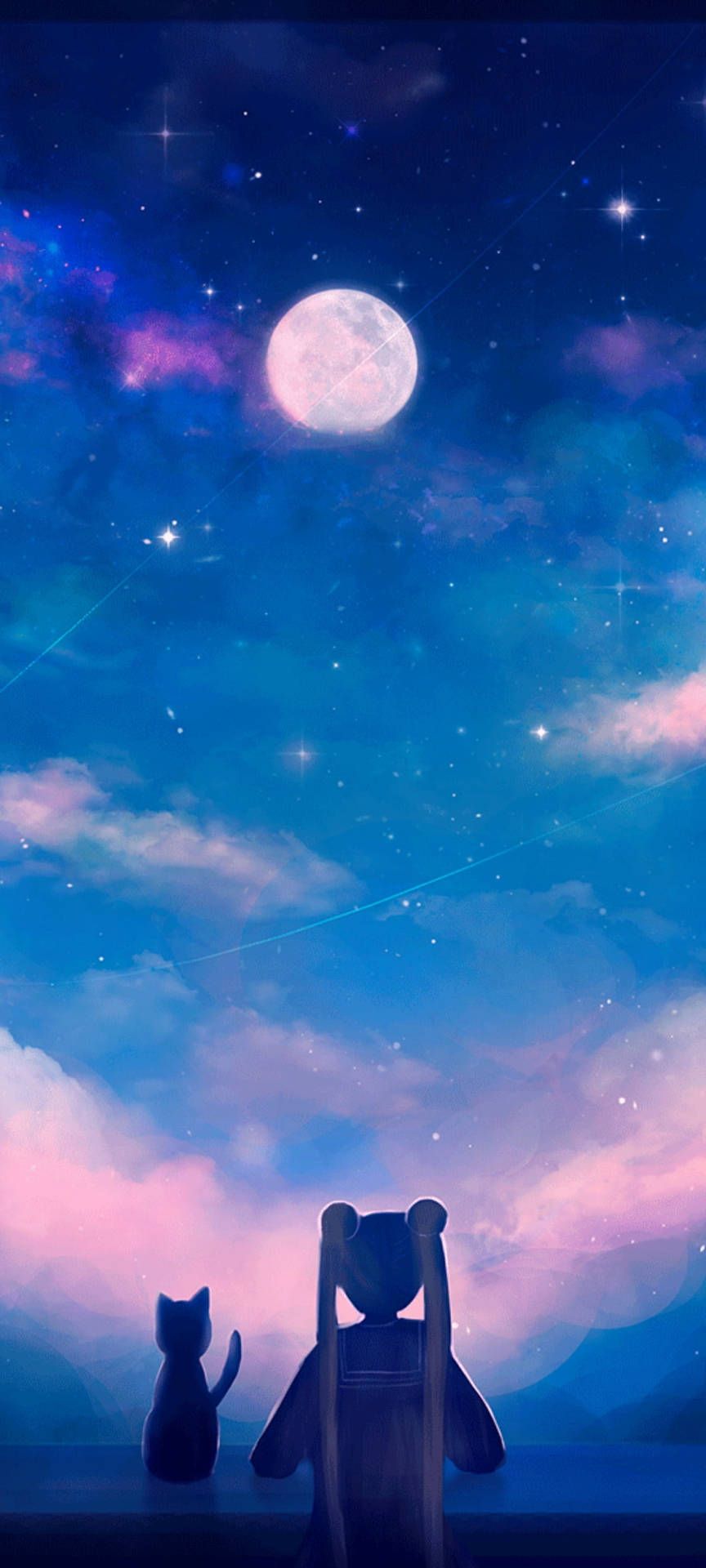 864x1920 Download Moon Phone Anime Cat Wallpaper