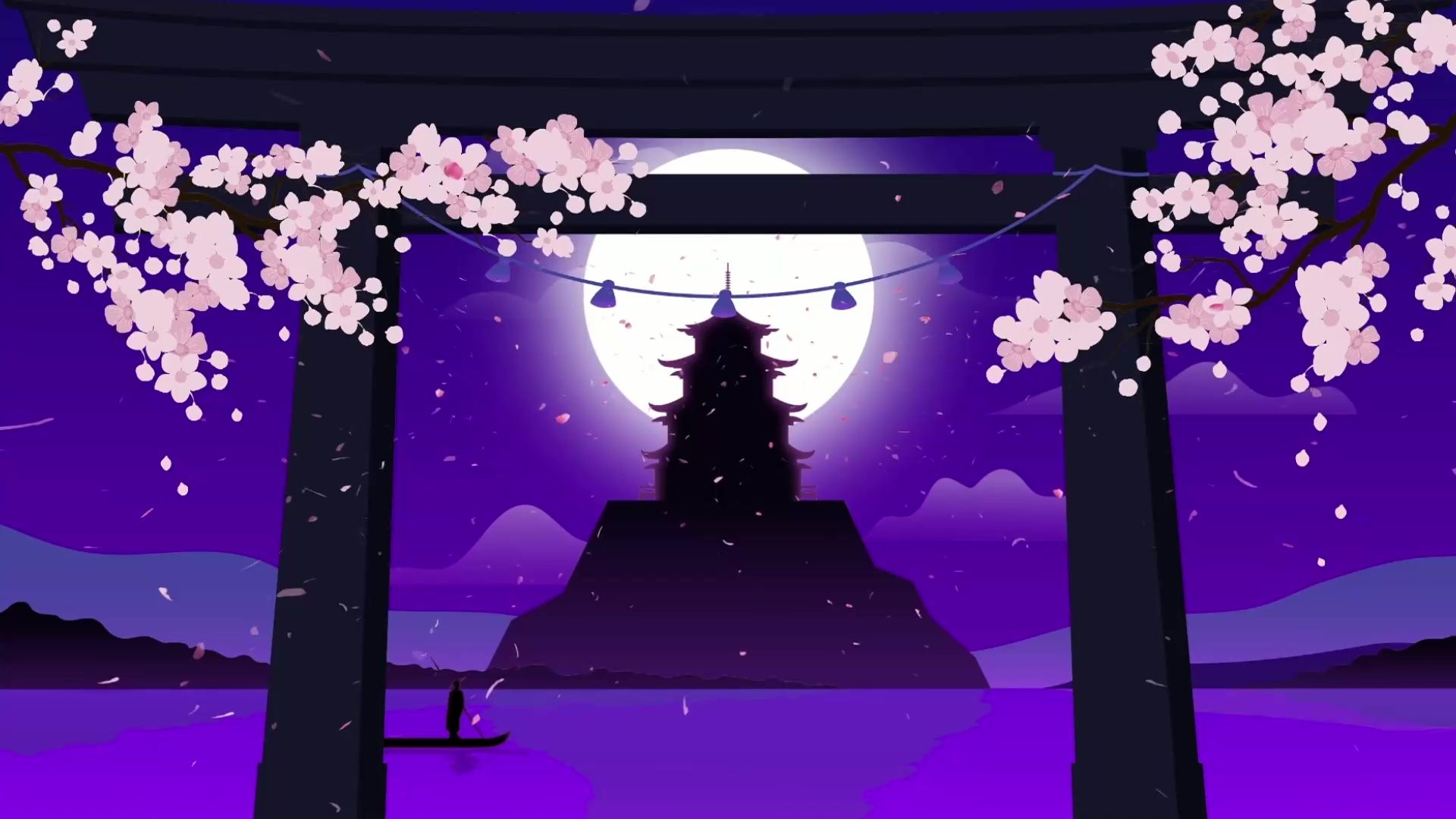 1920x1080 Pagoda Moon Cherry Blossom Live Wallpaper