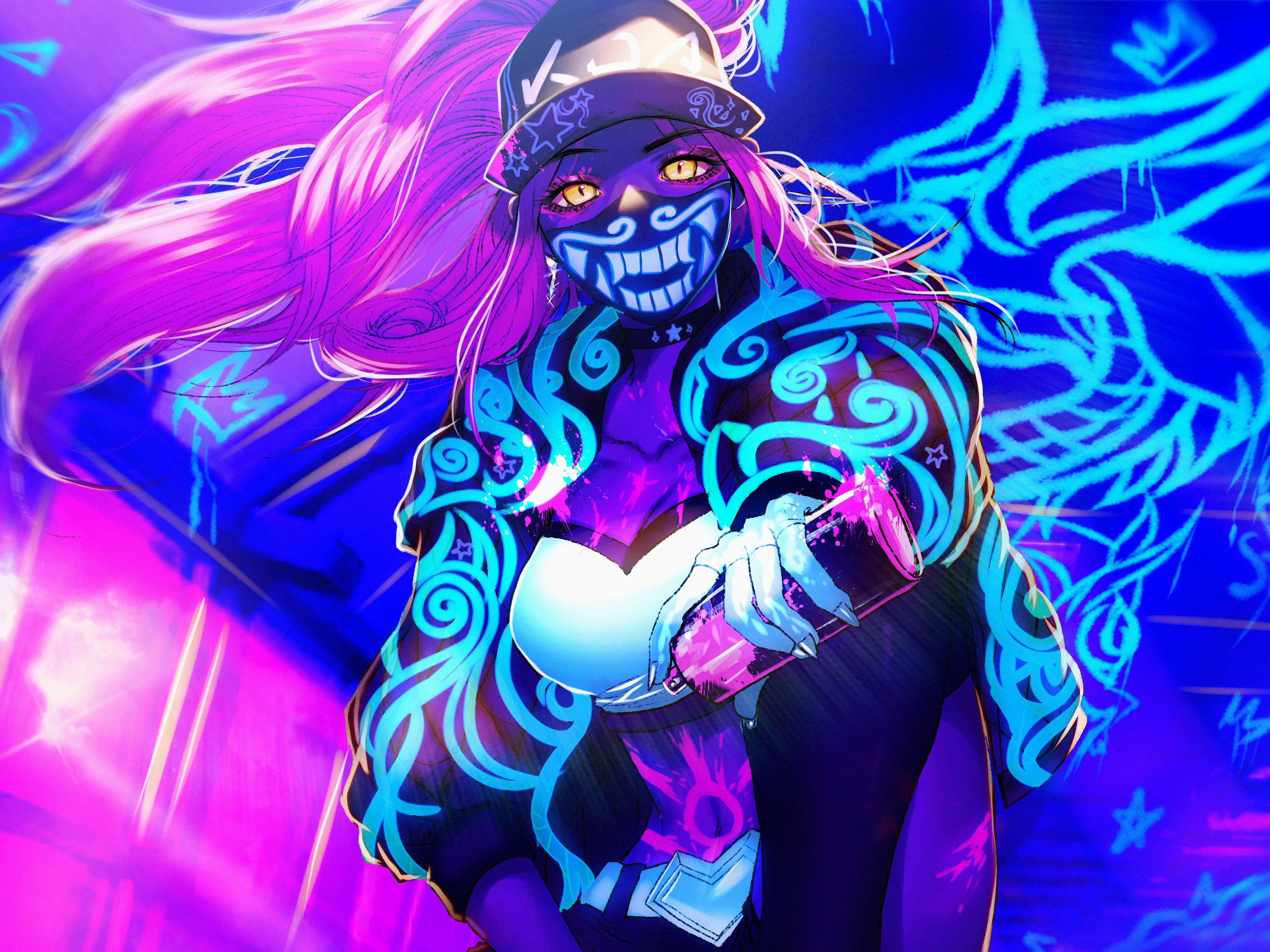 2800x2100 Download Akali of LoL, Akali, Lol, League, Legends, Art, Neon Wallpaper in 2800x2100 Resolution