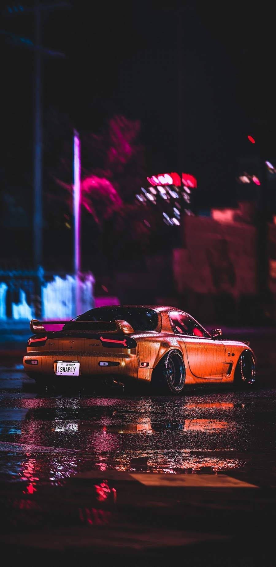 900x1850 Download Orange Jdm Cars Aesthetic At Night Wallpaper