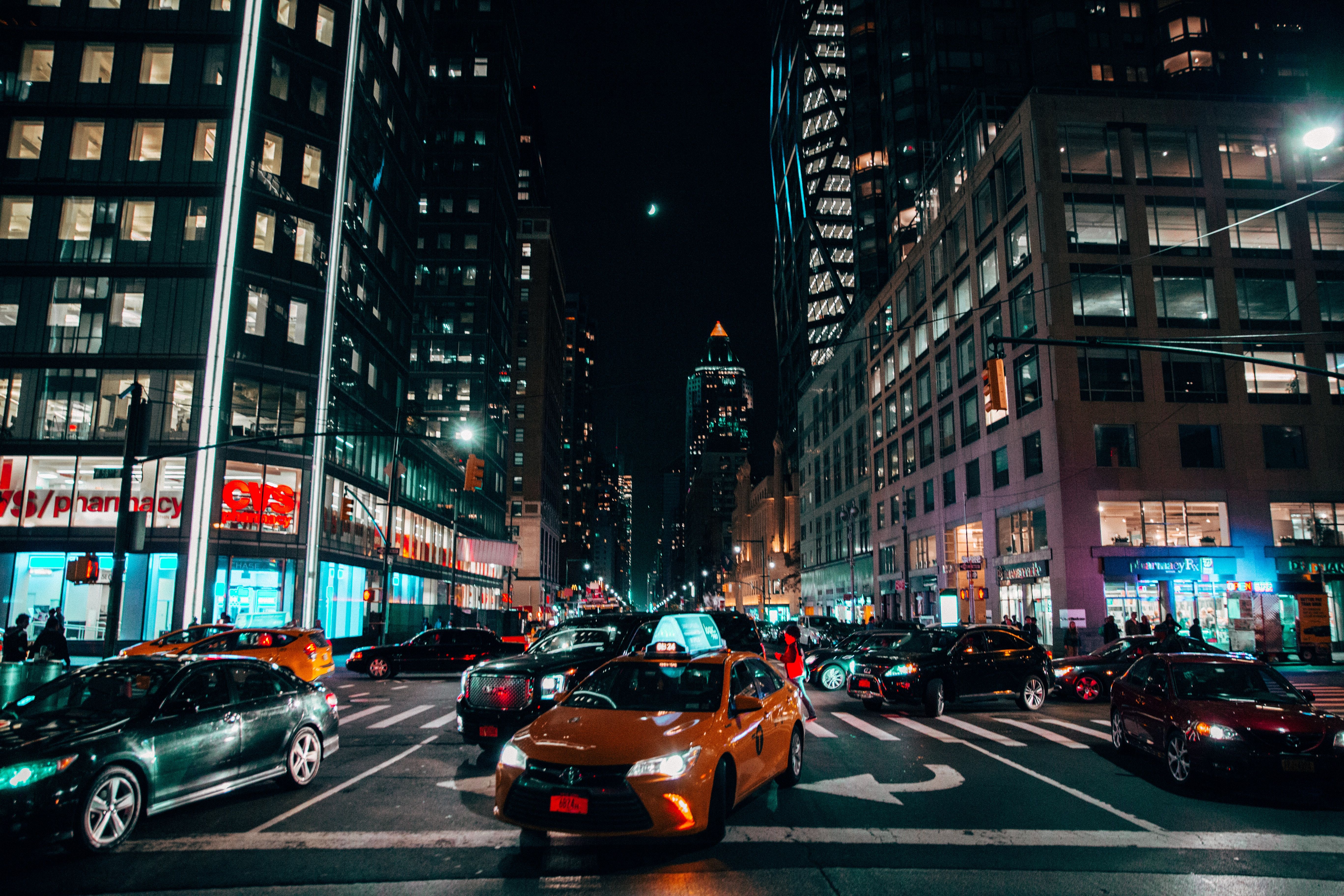 5472x3648 Wallpaper Cars on Road in City During Night Time, Background Free Image