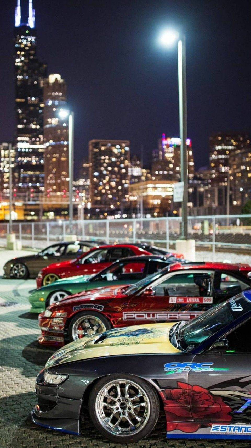 960x1711 Download Row Of JDM Cars At Night Wallpaper