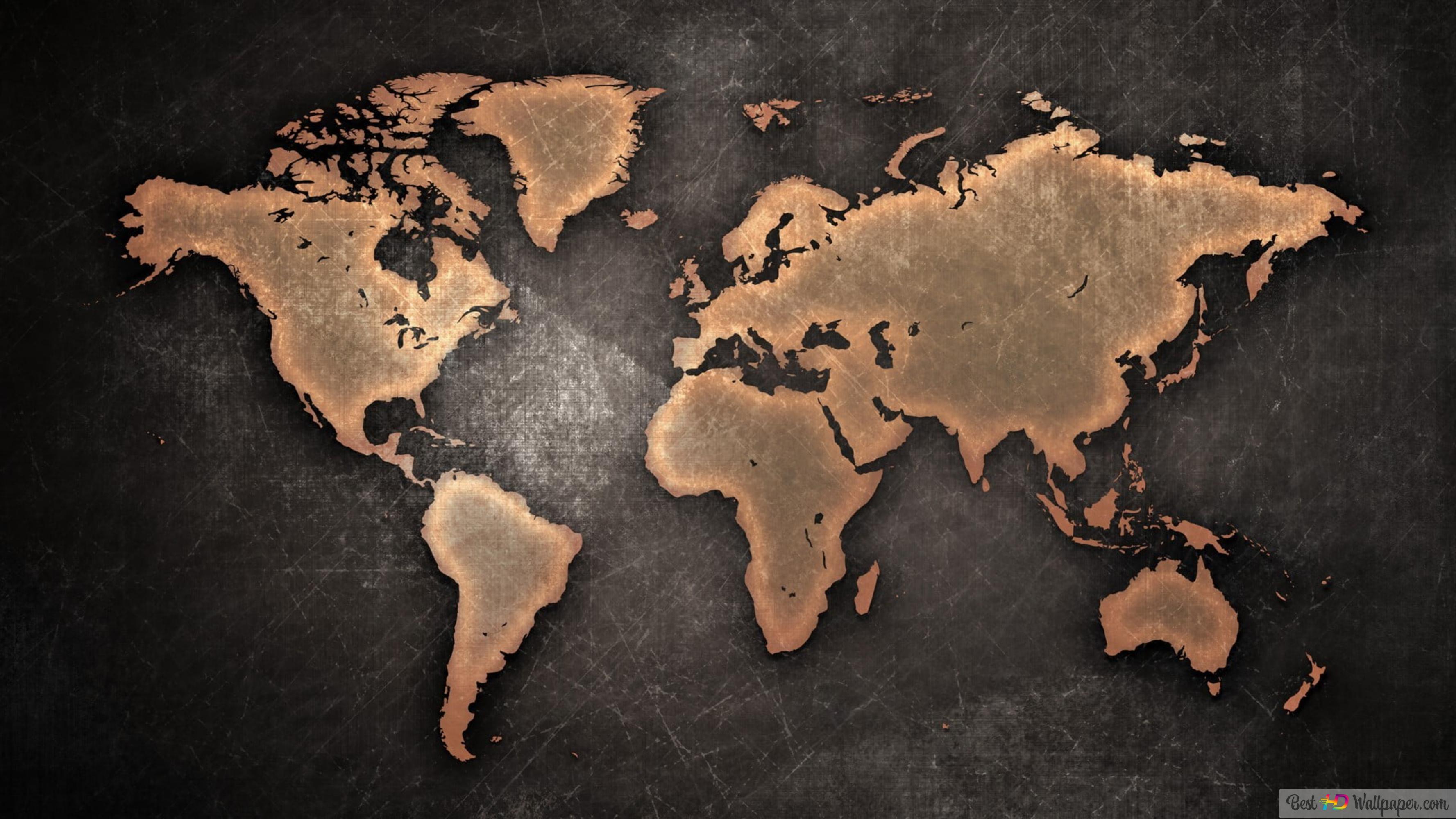 3554x1999 Brown world map 4K wallpaper download