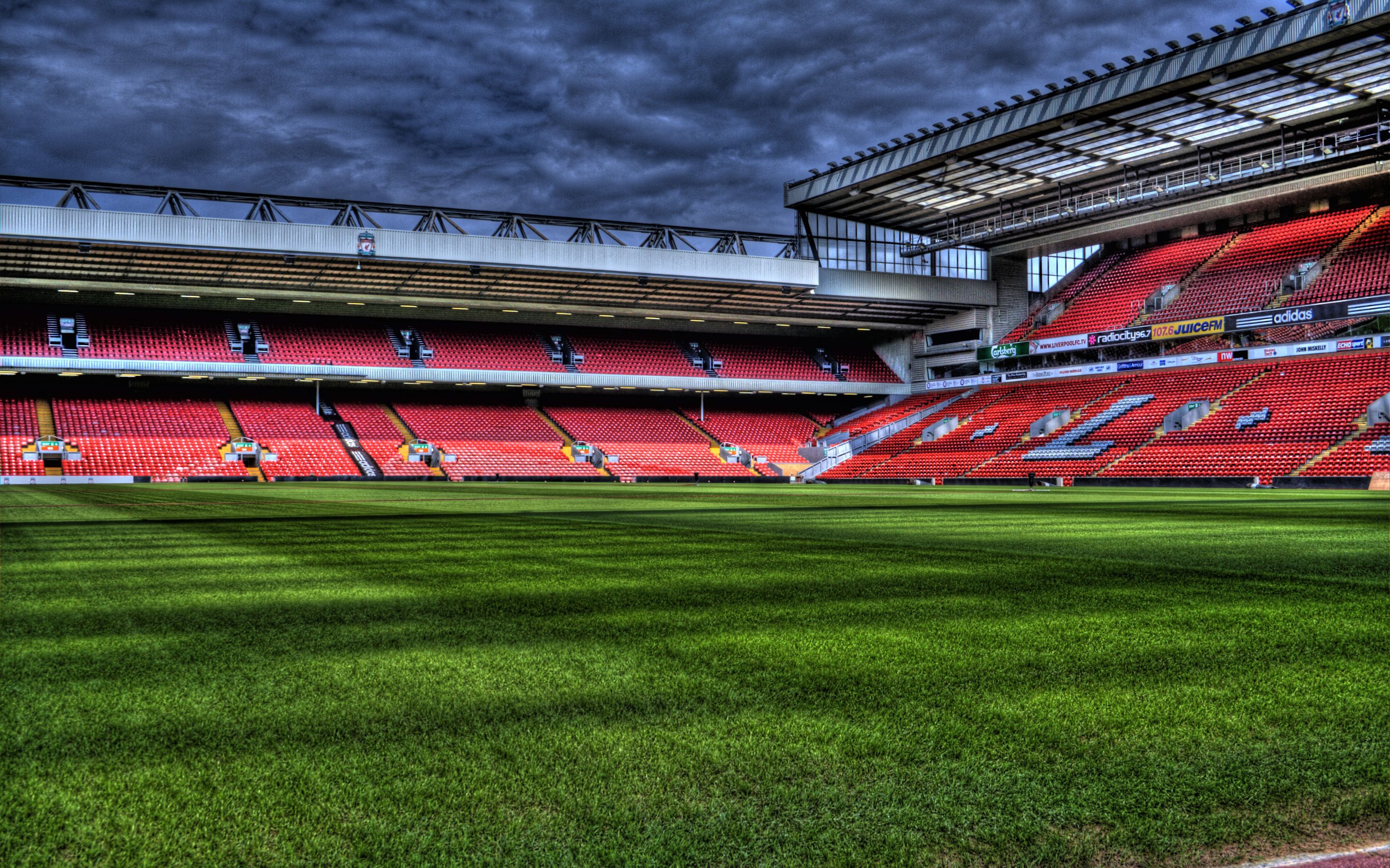 2880x1800 Download wallpaper Liverpool stadium, HDR, Anfield, empty stadium, England, english stadiums, soccer, Liverpool, football stadiums, Anfield Road, Liverpool FC for desktop with resolution 2880x1800. High Quality HD picture wallpaper