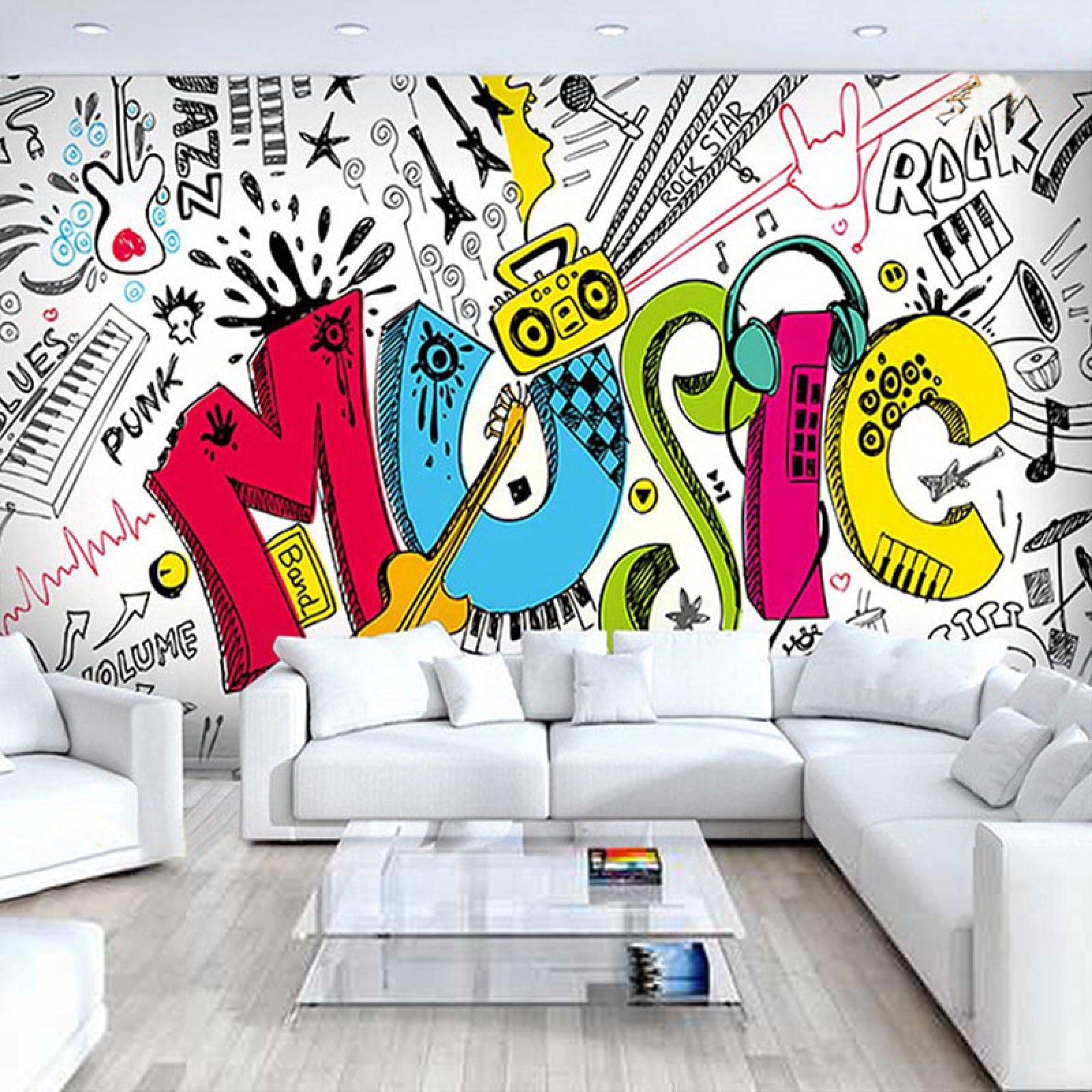1600x1600 Modern Simple Music Theme Photo Wallpaper Personality Creative 3D Graffiti Wall Mural KTV Bar Kids Bedroom Home Decor Wal Papers : Everything Else