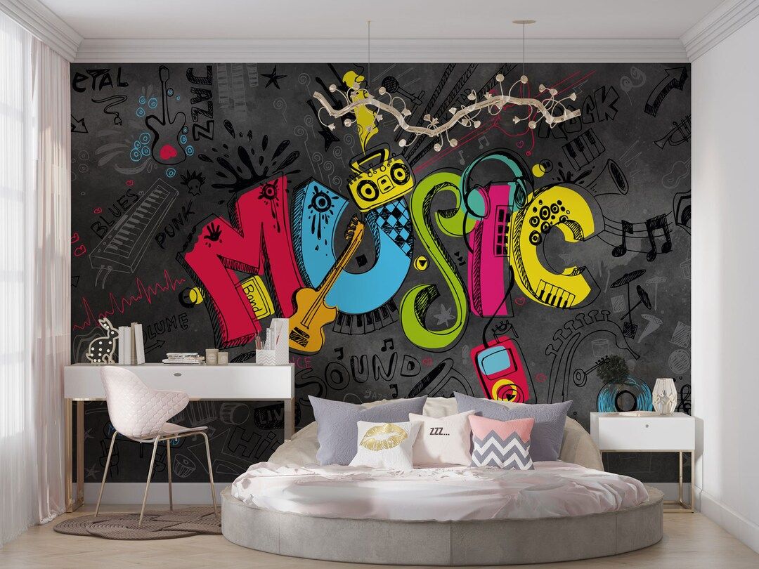 1080x810 Customizable Music Graffiti Young Room Wallpaper Graffiti