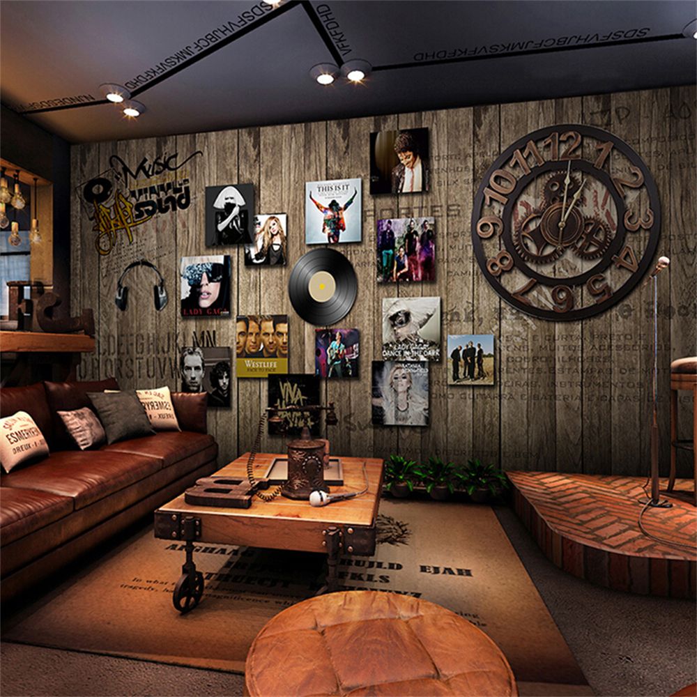 1000x1000 Custom Retro Nostalgic Music Dining Bar Record Mural Wall Paper Cafe Clear Bar Wallpaper Wood Panel Home Decoration Home Decor
