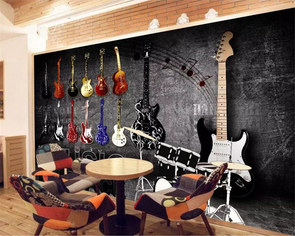 1000x800 beibehang Custom Mural Wallpaper 3D Retro Nostalgic Rock Musical Instruments Wallpaper Living Room Bedroom Mural 3D wallpaper