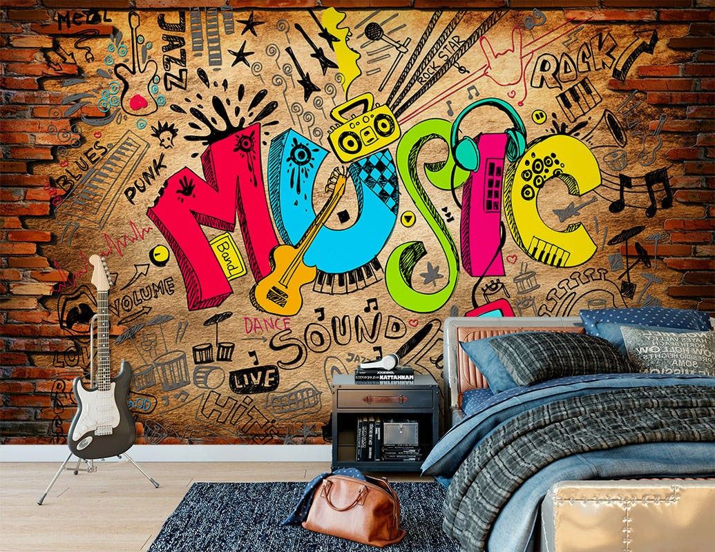 1035x800 Guitar Music Graffiti Multicolour Wallpaper Mural