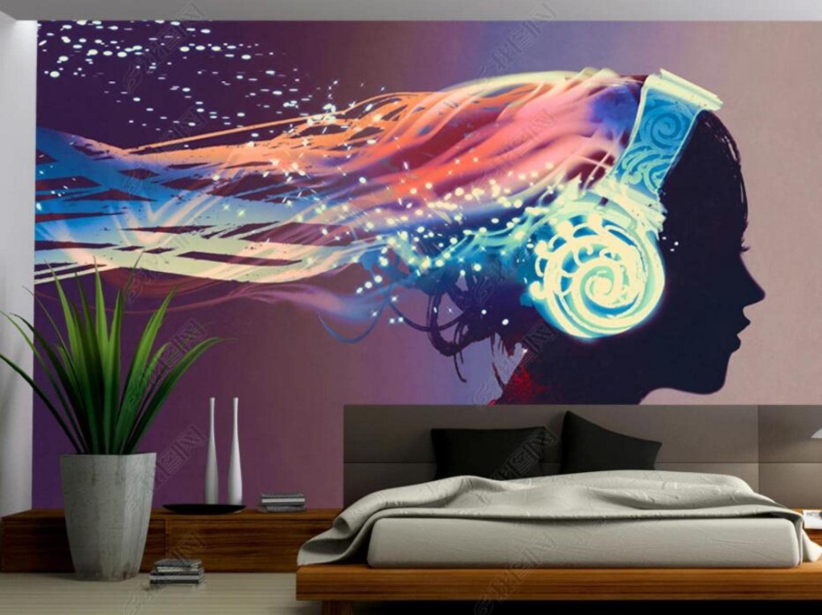 1600x1197 Wallpaper 3D Mural Girl Listening to Music with Headphones Decor Wallpaper Bedroom Living Room Tv Background Wall Murals