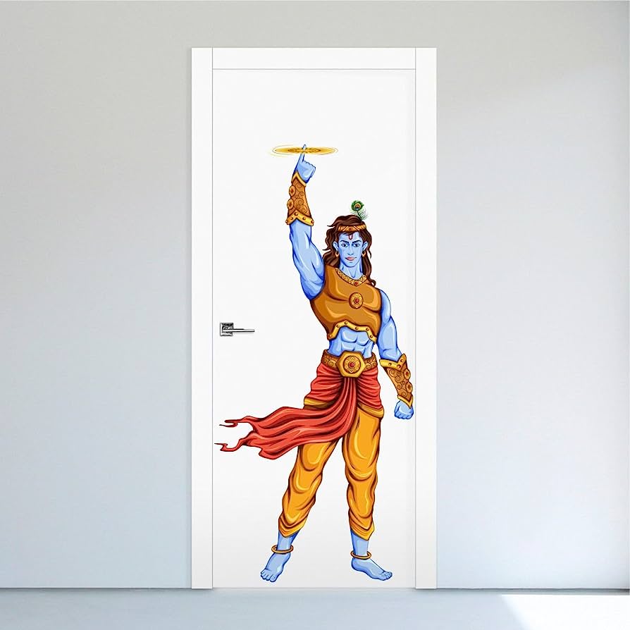 894x894 Aatampara Lord Krishna and Sudarshana Chakra Easy Peel and Stick Wall Sticker Decoration for Pooja Room Religious Religion Pray Area Removable Wall Decals : Tools & Home Improvement