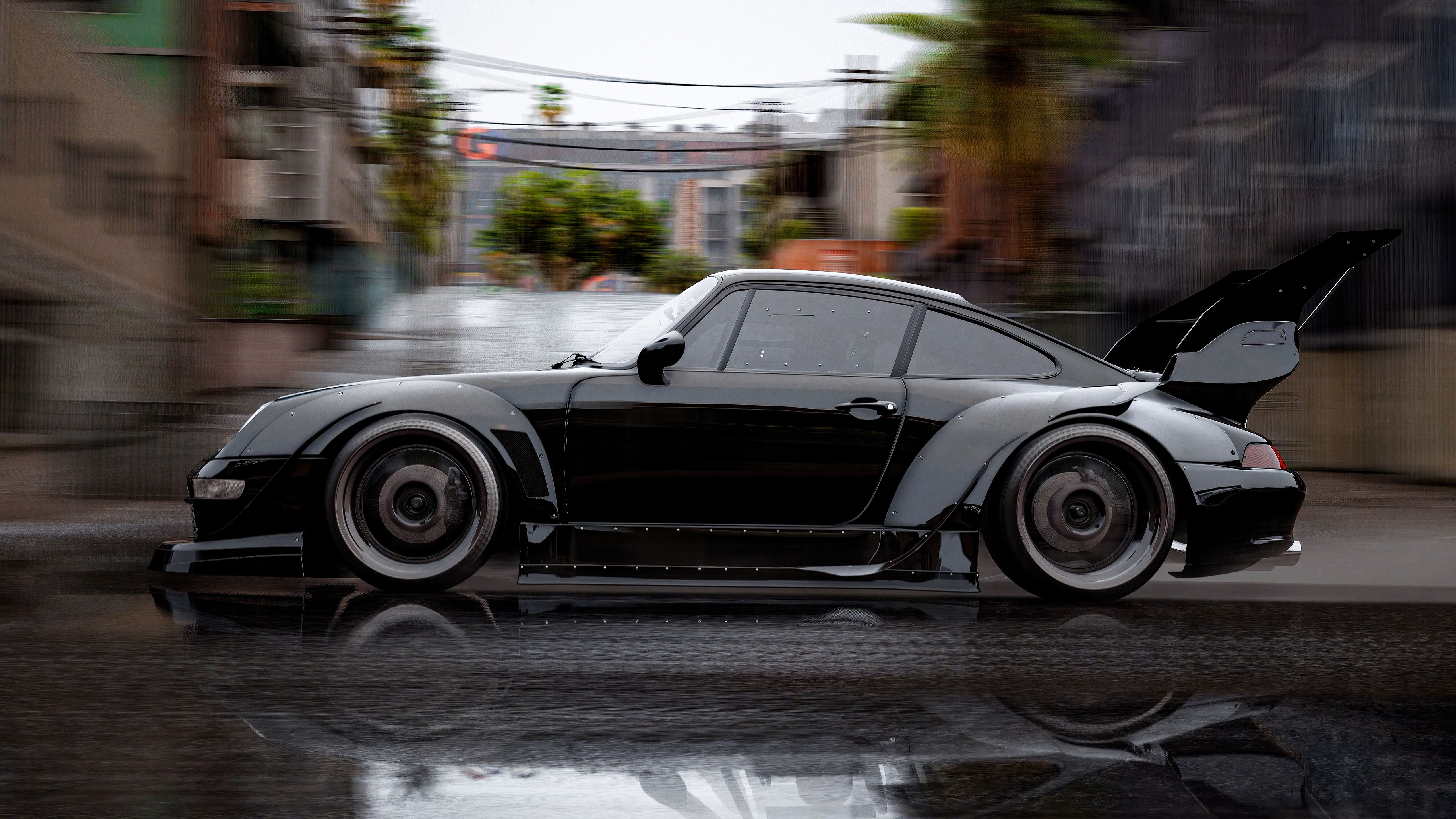 5120x2880 Wallpaper 4k Black Porsche Rain Motion 4k Wallpaper