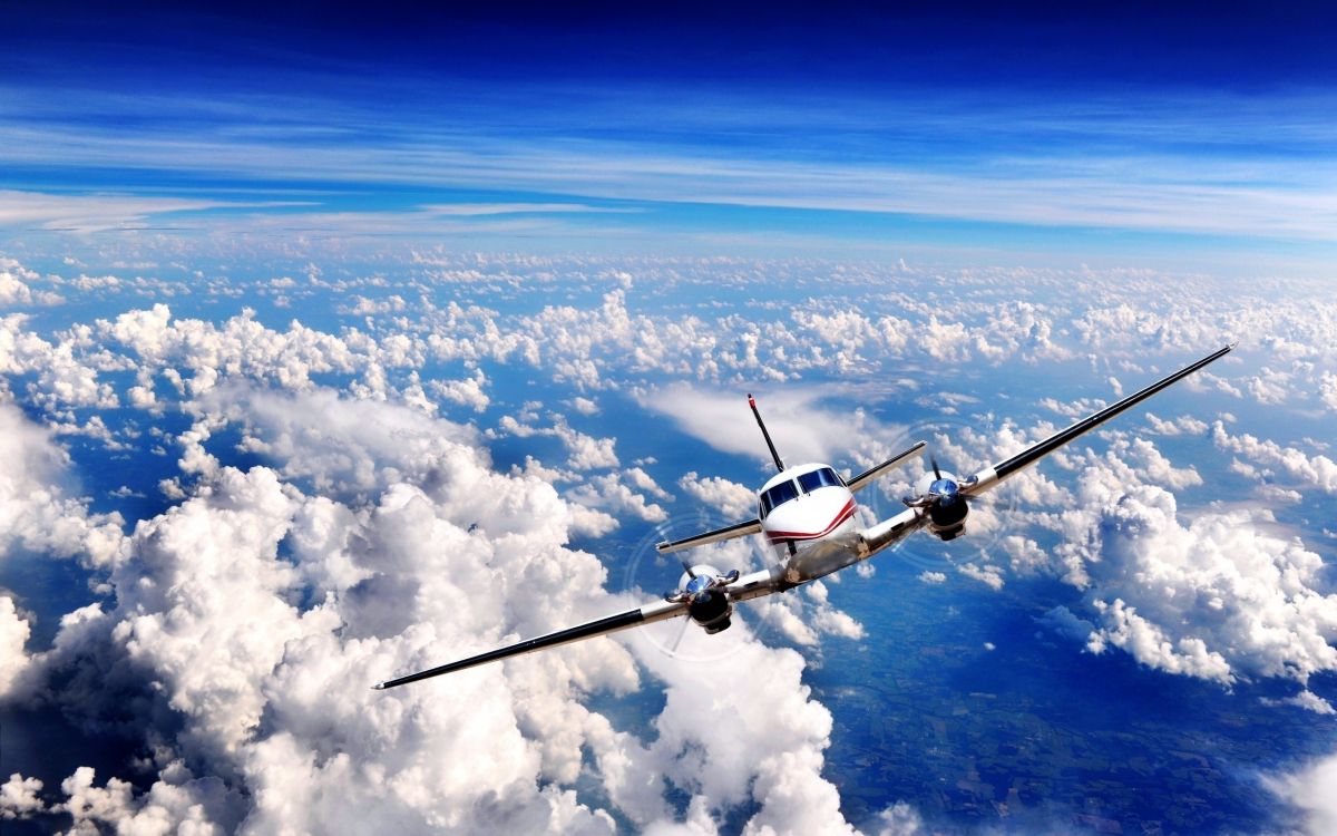1200x750 Wallpaper White and Black Plane Flying Over White Clouds During Daytime, Background Free Image