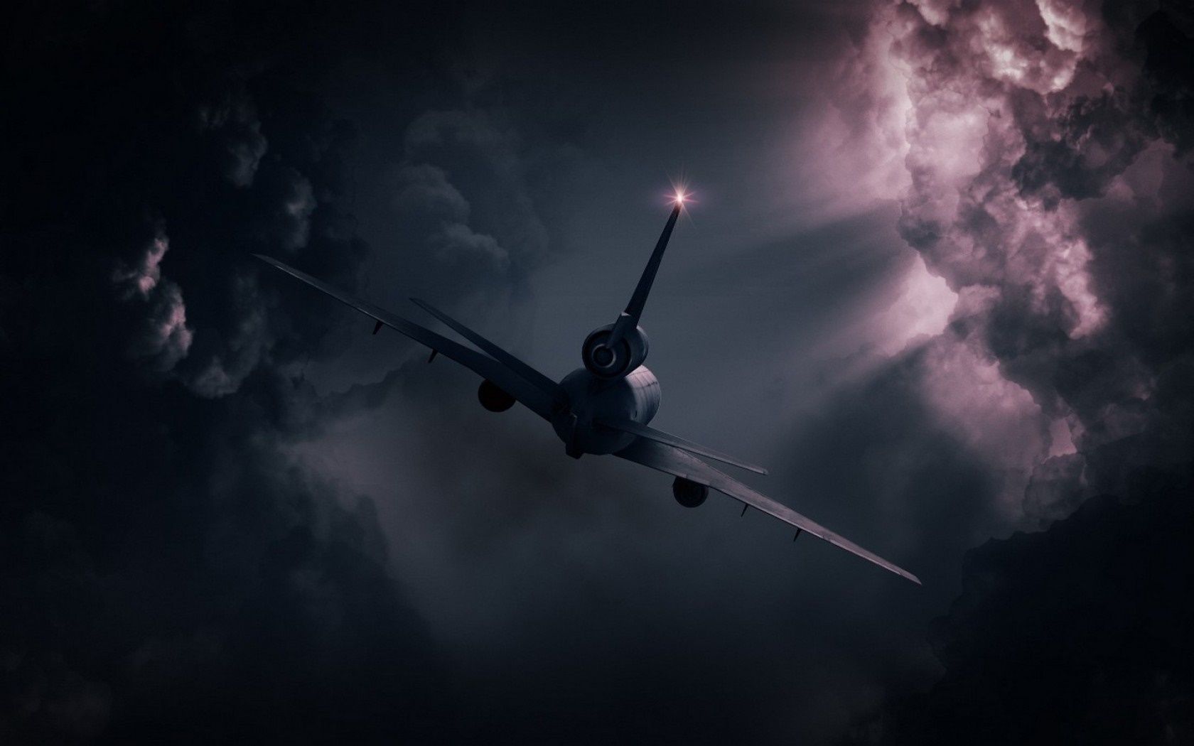 1680x1050 lights, space, sky, clouds, airplane, flying, atmosphere, thunder, Flight, cloud, darkness, wing, screenshot, computer wallpaper, atmosphere of earth, outer space Gallery HD Wallpaper
