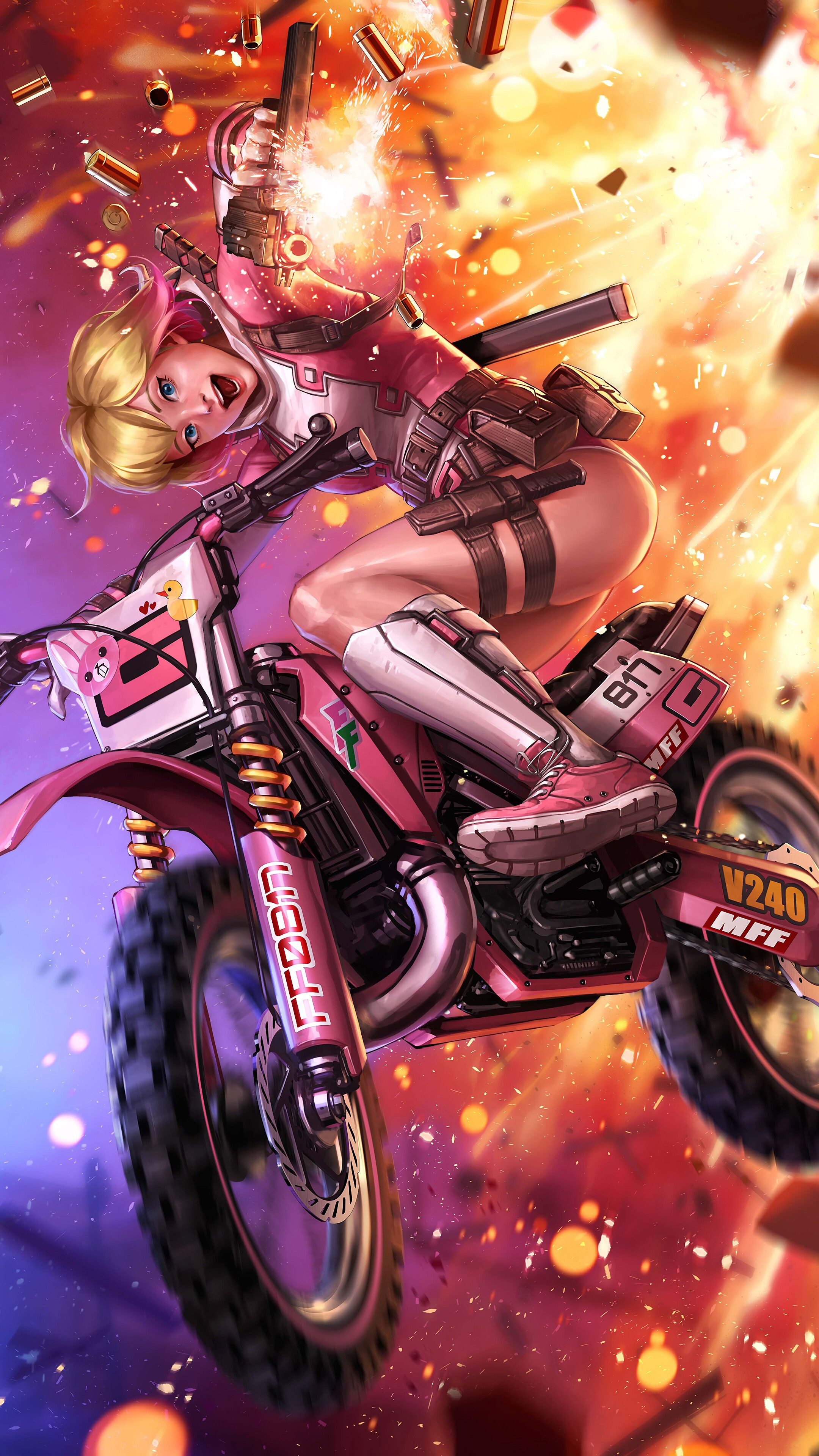 2160x3840 Gwenpool, Gun, Motorcycle, 4k Gallery HD Wallpaper