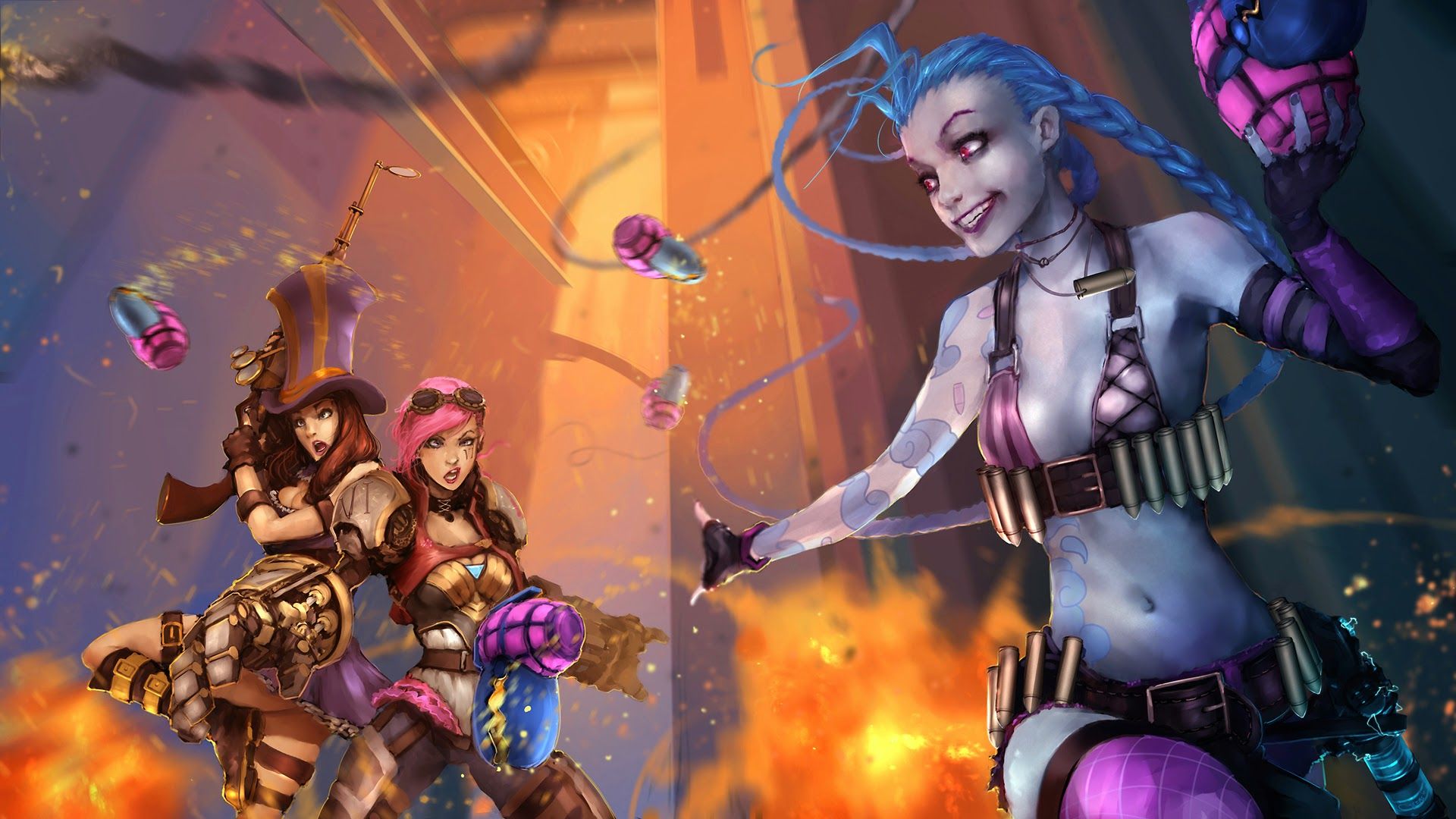 1920x1080 Free download piltover jinx vi caitlyn girls league of legends HD wallpaper lol [1920x1080] for your Desktop, Mobile & Tablet. Explore Slayer Jinx Wallpaper. Slayer Band Wallpaper, Slayer Wallpaper, Jinx Wallpaper