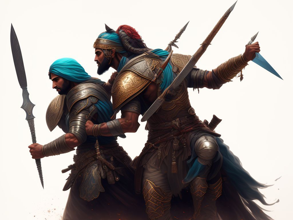 1024x768 Strong Louse18: Arabian Warrior Stabbing Another Warrior