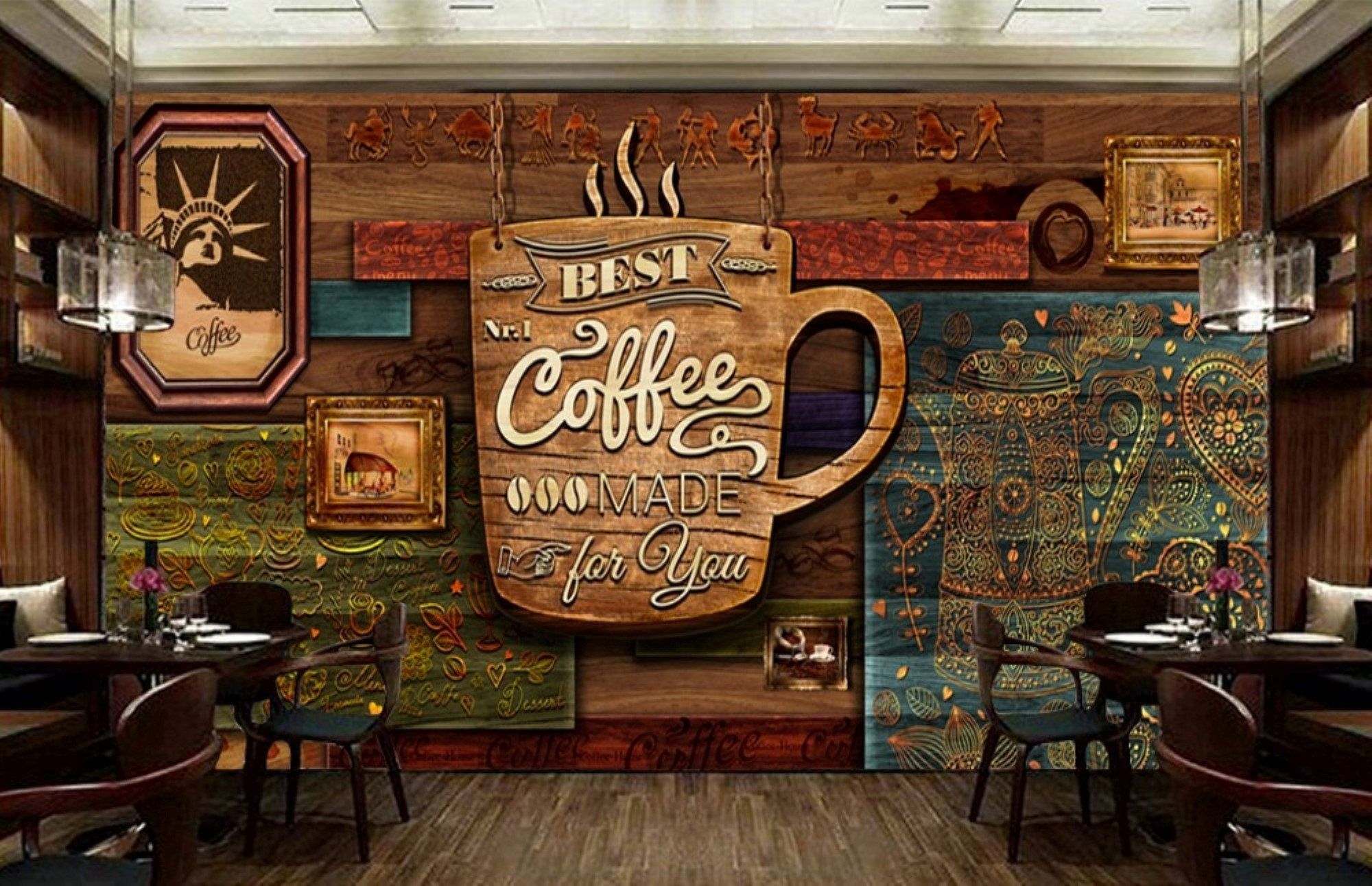 2000x1292 Coffee Wall Mural Wallpaper Cafe Shop Wallpaper. Murales, Patrones de madera, Murales pared
