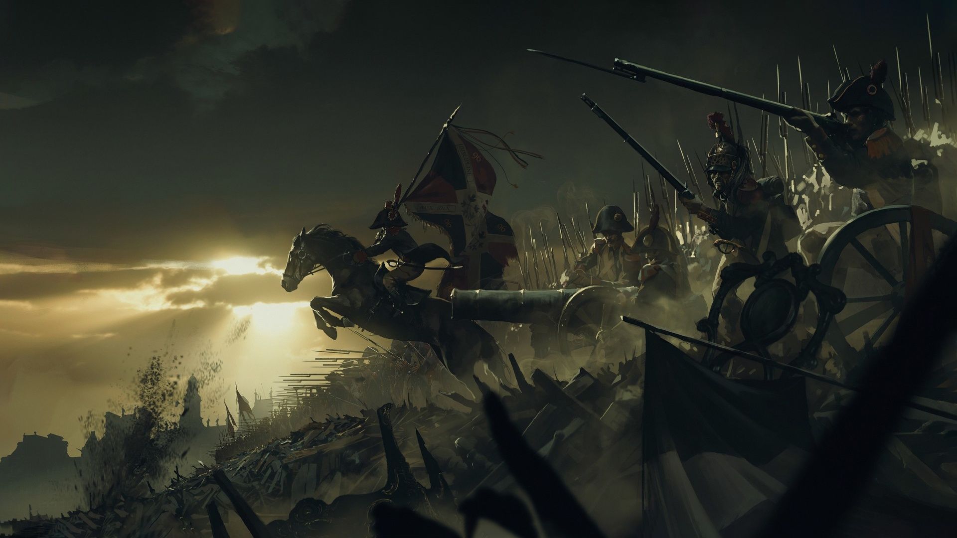 1920x1080 Download wallpaper France, Figure, Soldiers, Army, Weapons, Art, Army, Rider, Banner, Vital Sinai, Barricades, French army crossing the barricades, Sinai by Vital, section art in resolution 1920x1080