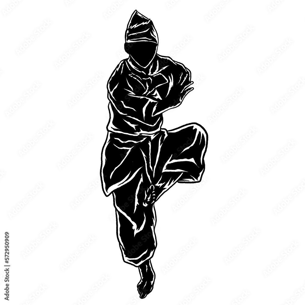 1000x1000 silhouette pencak silat fighter Stock Illustration