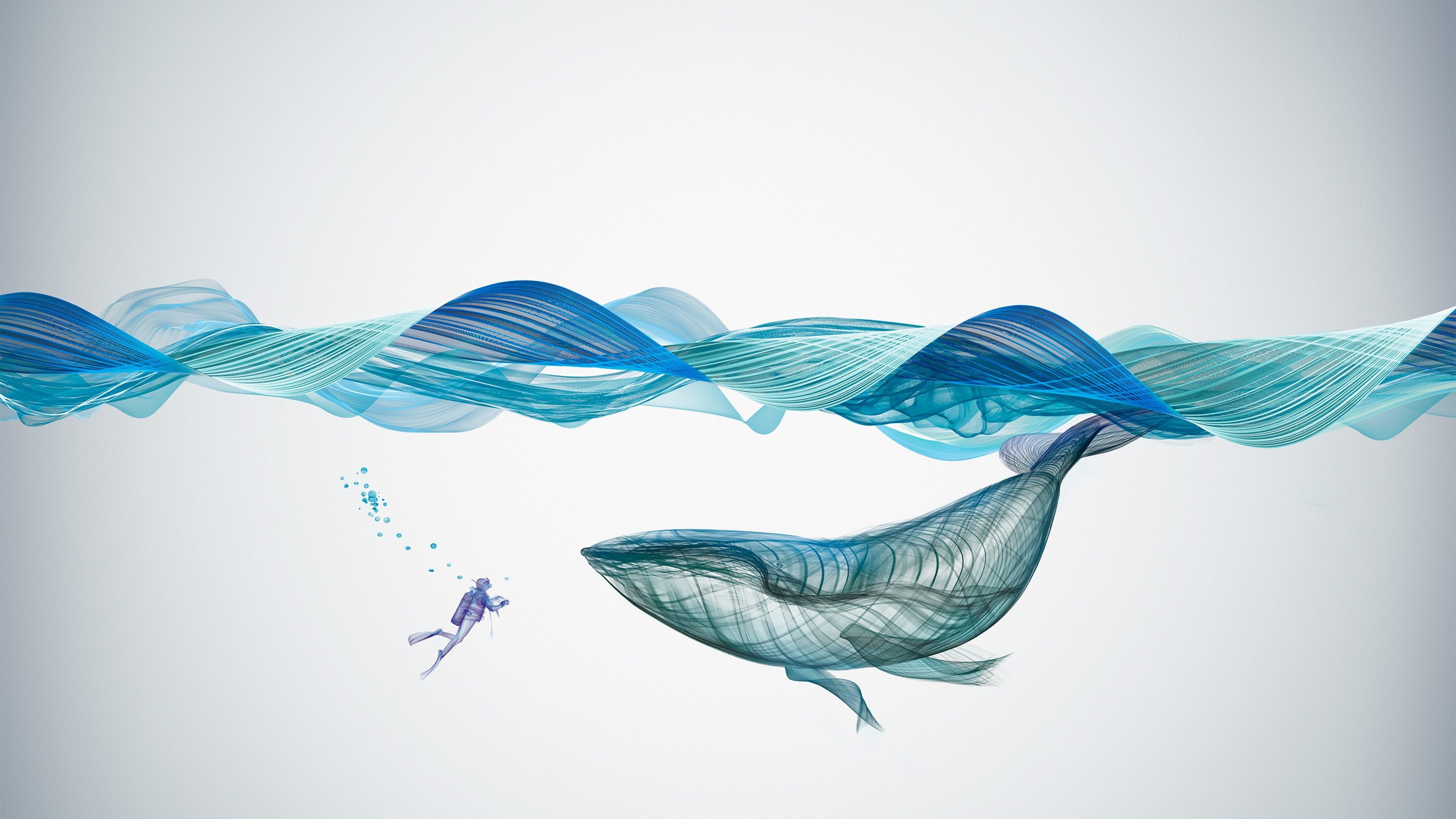 3840x2160 Wallpaper whale, waves, underwater, artwork, 4k, Animals