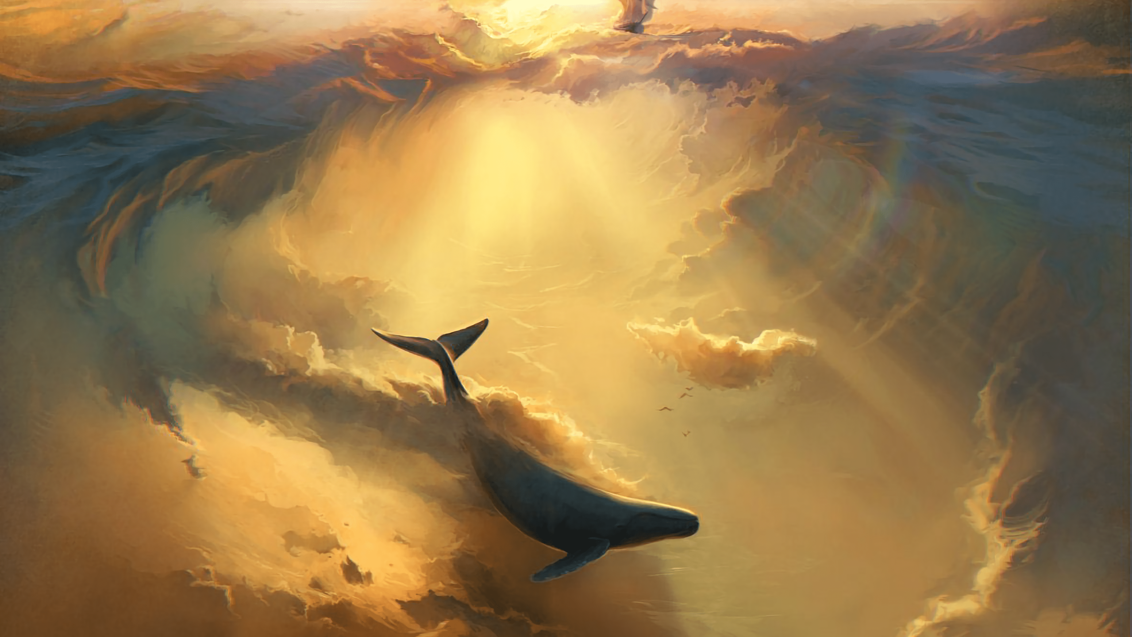 3840x2160 Wallpaper Flying Whale, Digitaldrawing, Whales, Painting, Art, Background Free Image