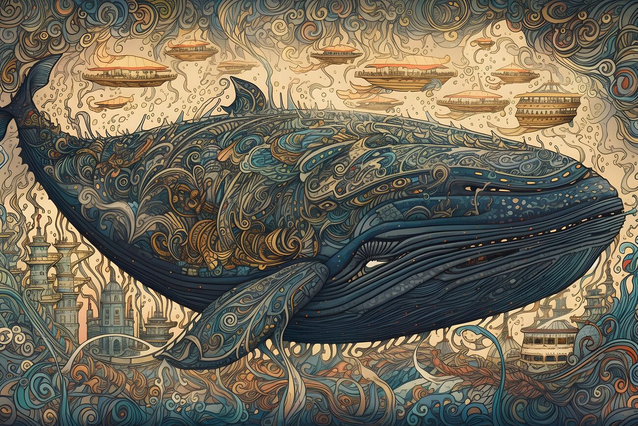 1300x867 THE WHALE: Majestic Royal Blue Whale, underwater textures Wall Mural