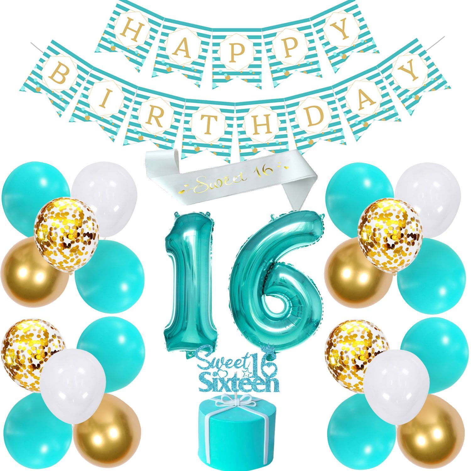1500x1500 Teal Blue 13th Birthday Decorations for Girls, With Official Its 13 Im A Teen Blue Glitter Banner Cake Topper Turquoise Blue Gold Balloons, 13th Birthday 13 Years Old Birthday Party Supplies