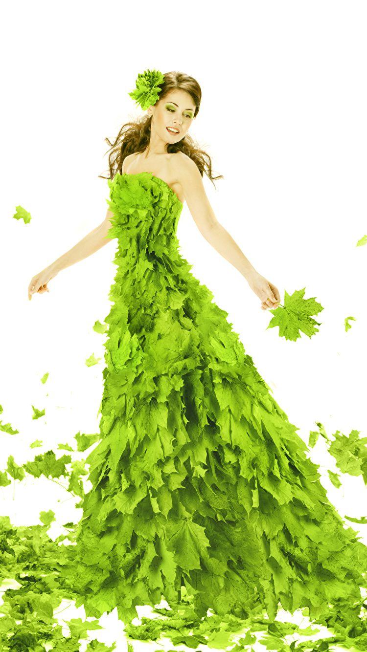 750x1334 Picture Foliage Brown haired Acer Girls Yellow green White 750x1334