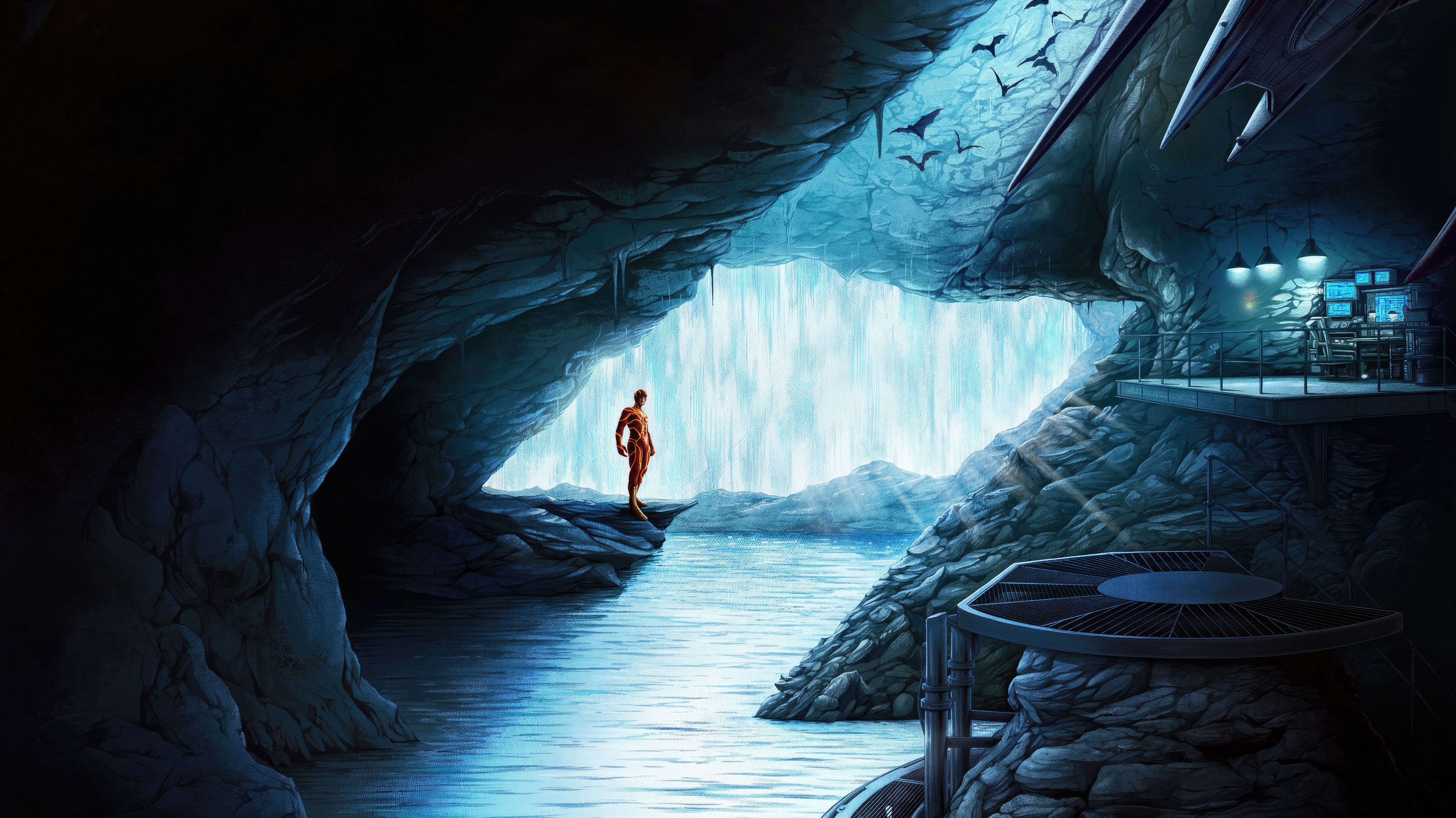 5120x2880 The Flash Wallpaper 4K, Bat cave, Barry Allen, DC Comics