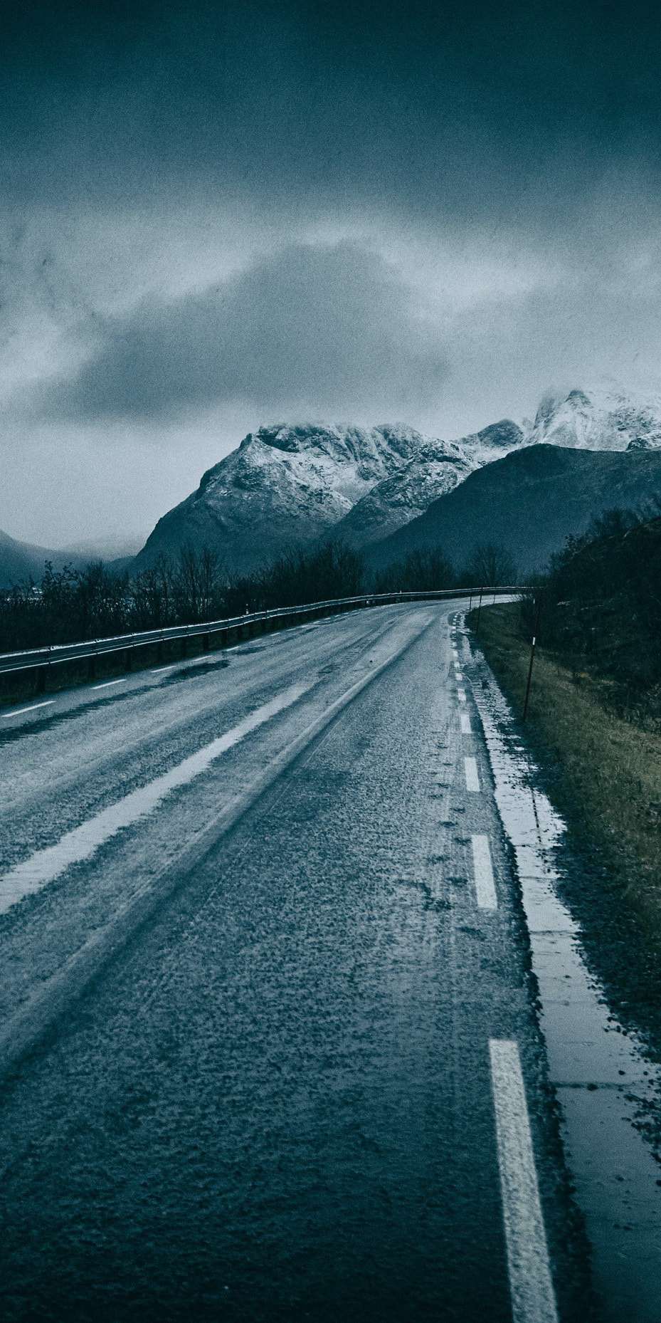 929x1858 Snow Mountain And Wet Road IPhone Wallpaper Wallpaper : iPhone Wallpaper