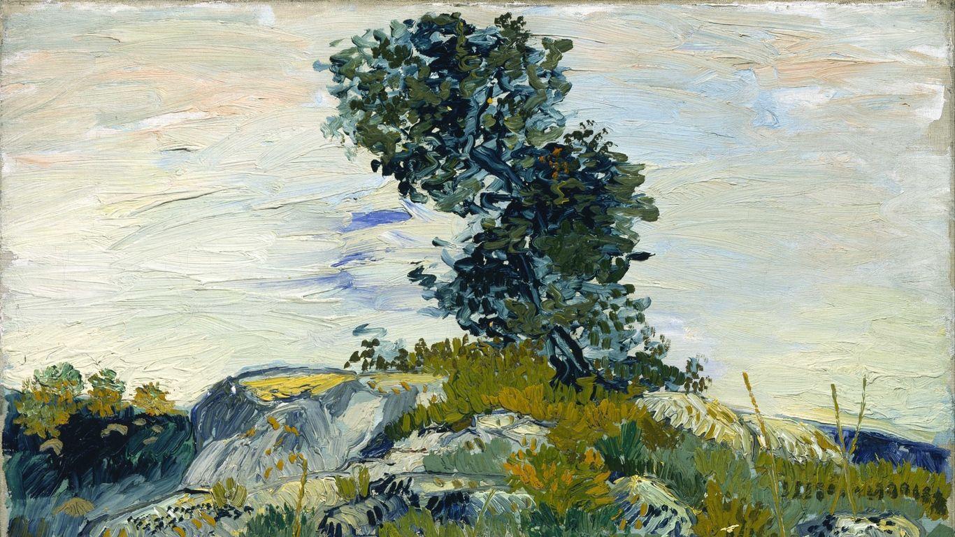 1366x768 Download wallpaper 1366x768 vincent van gogh, rocks with oak tree