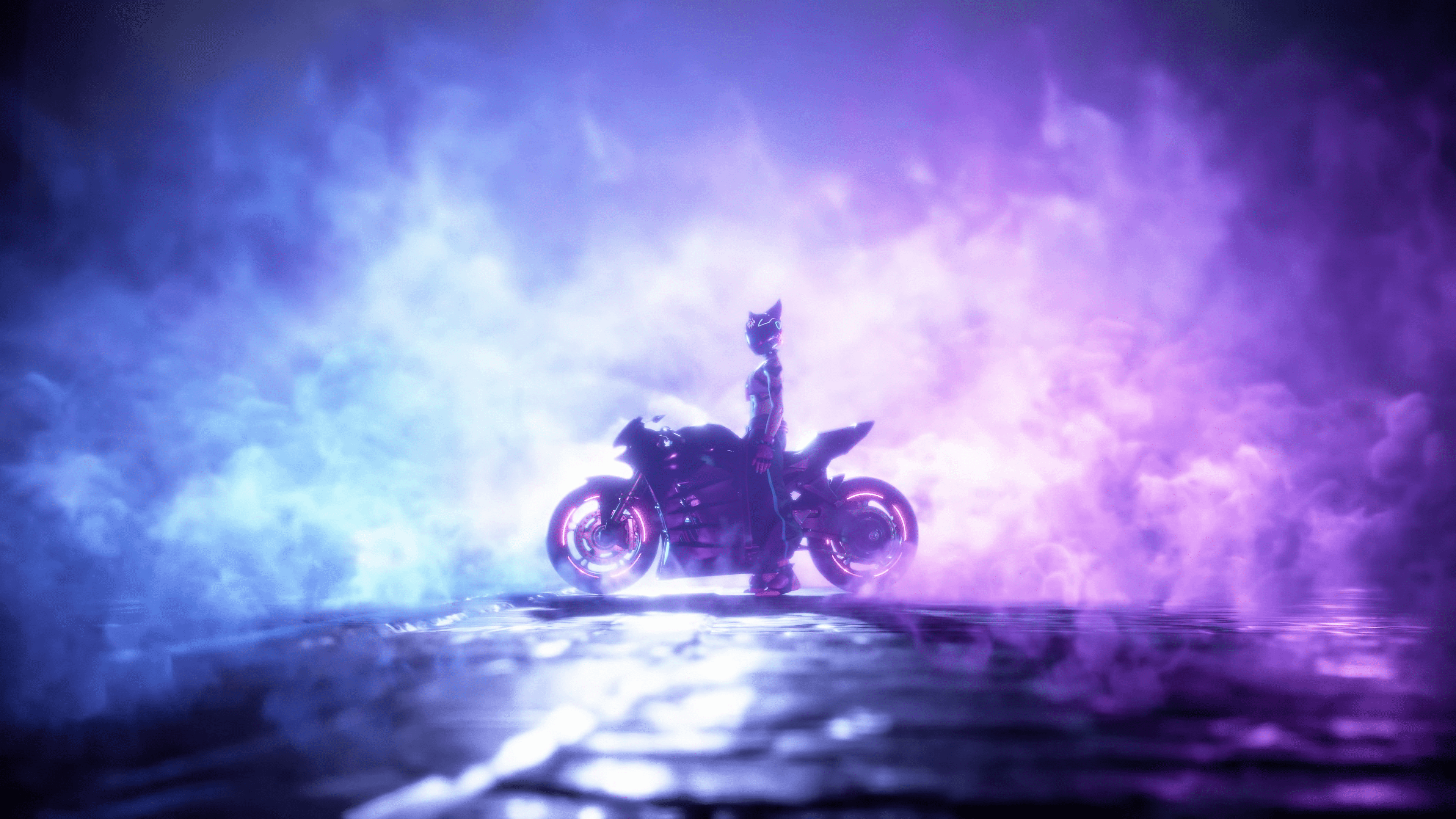 3840x2160 Han Juri Street Fighter Motorcycle Helmet With Horn Purple Background Blue Background Video Game Cha Wallpaper:3840x2160