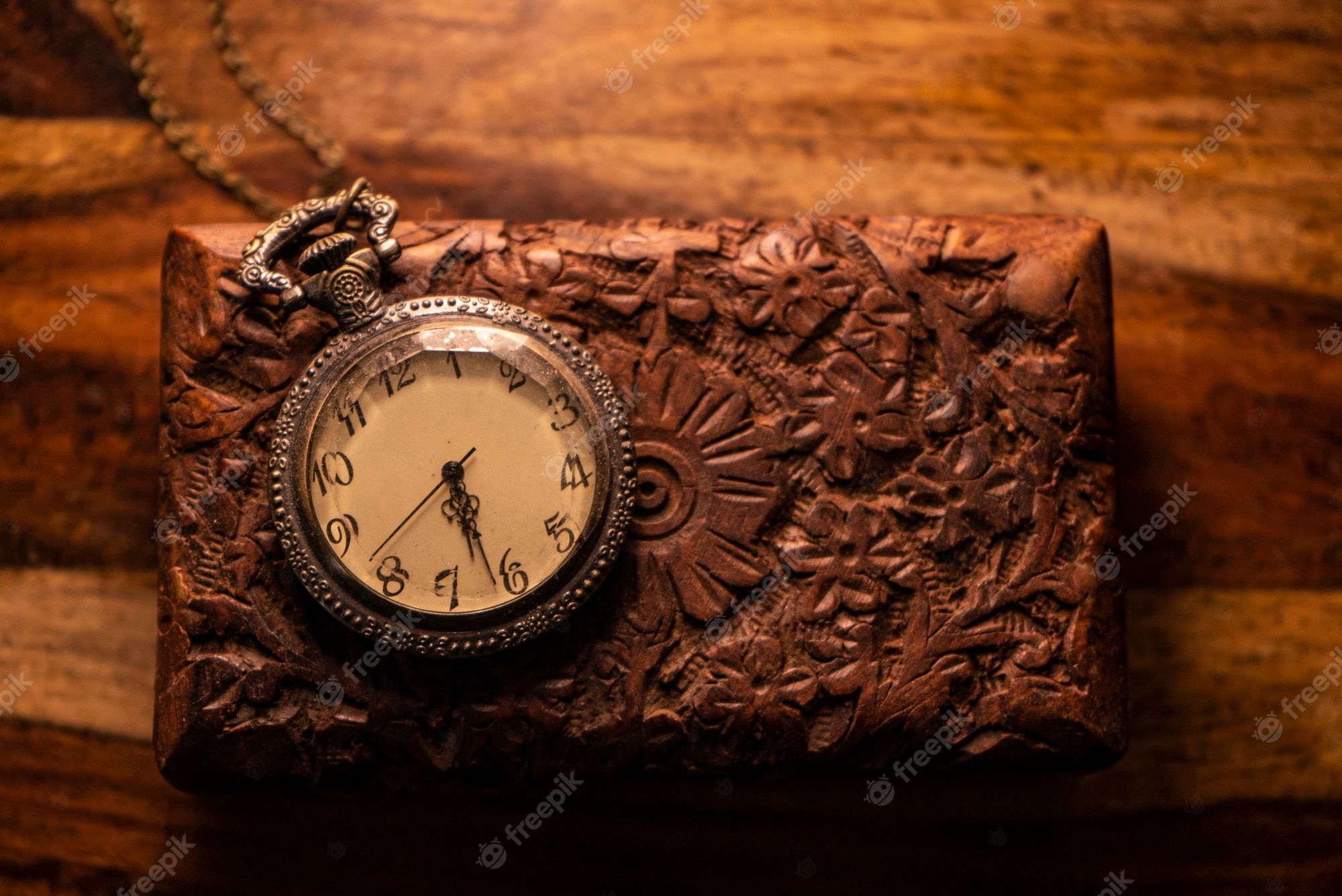 2000x1336 Premium Photo. On The Table Are An Old Pocket Watch Over An Ancient Wooden Case. Vintage Background From A Collection Of Antiques. Close Up And Selected Focus