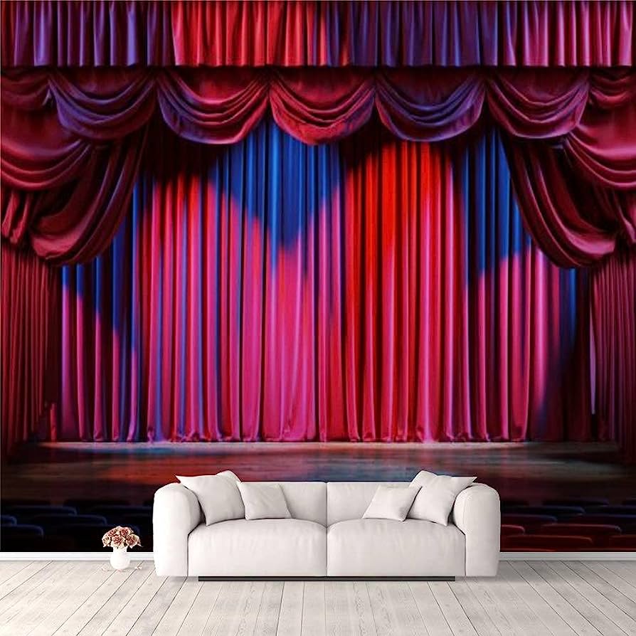 894x894 Modern 3D Empty Theater Stage with red Velvet Curtains Wallpaper Stick and Peel Wall Stickers Removable Wall Paper Mural for Living Room Bedroom TV Background Wall : Tools & Home Improvement