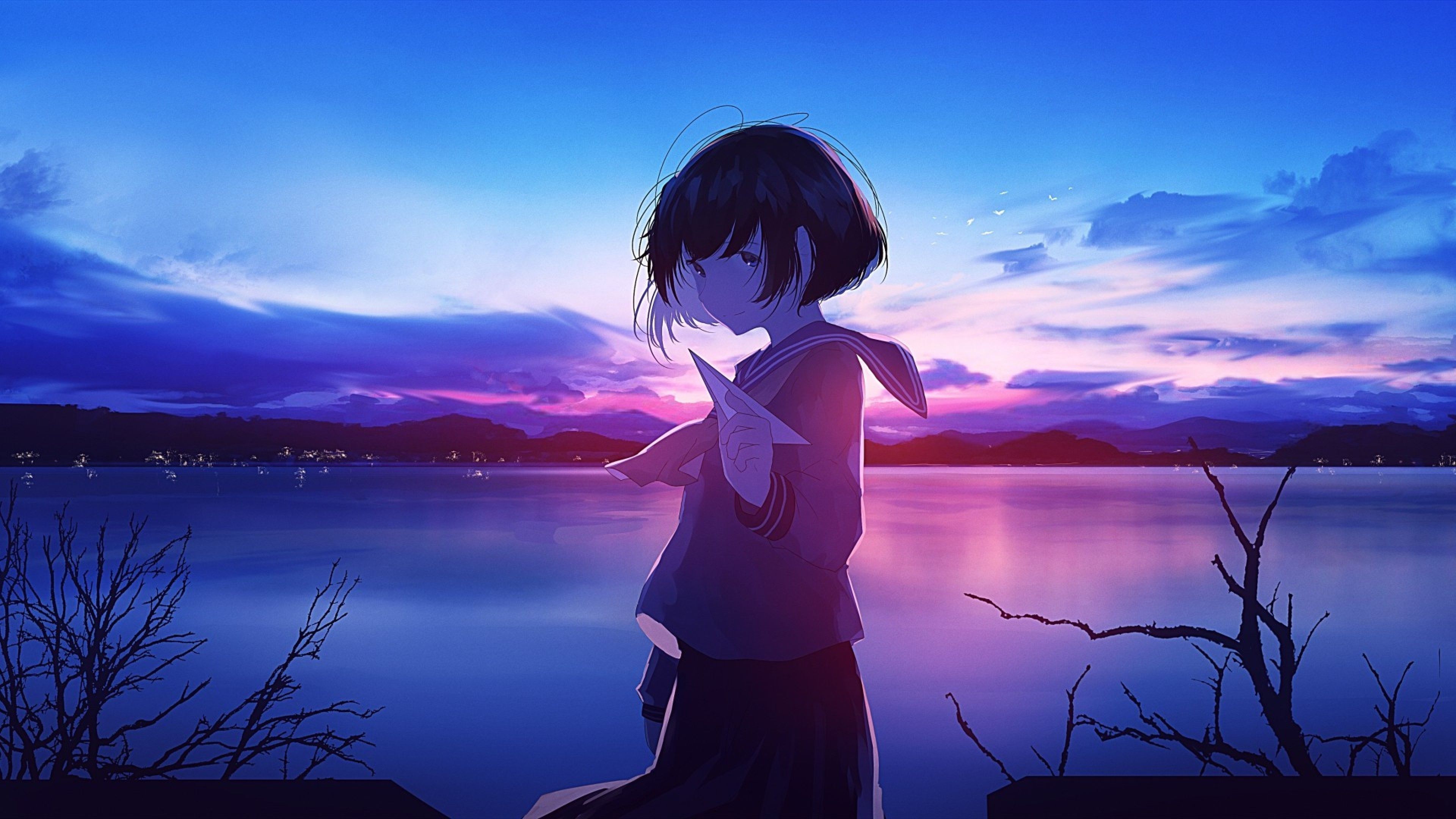 3840x2160 Anime school girl HD Wallpaper 4K Ultra HD