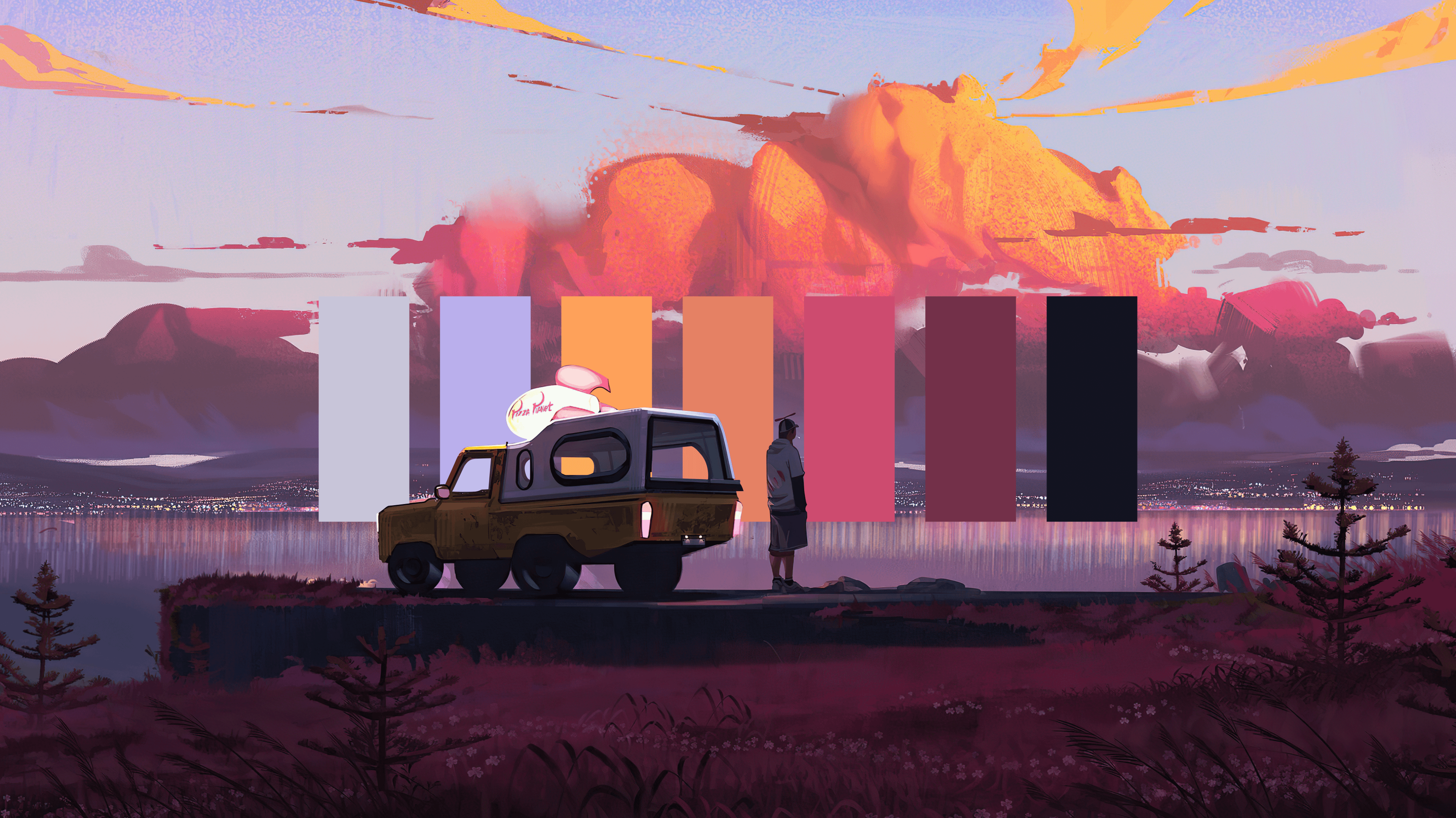 3840x2160 Pizza Planet Truck color palette (behind the object) [3840X2160]