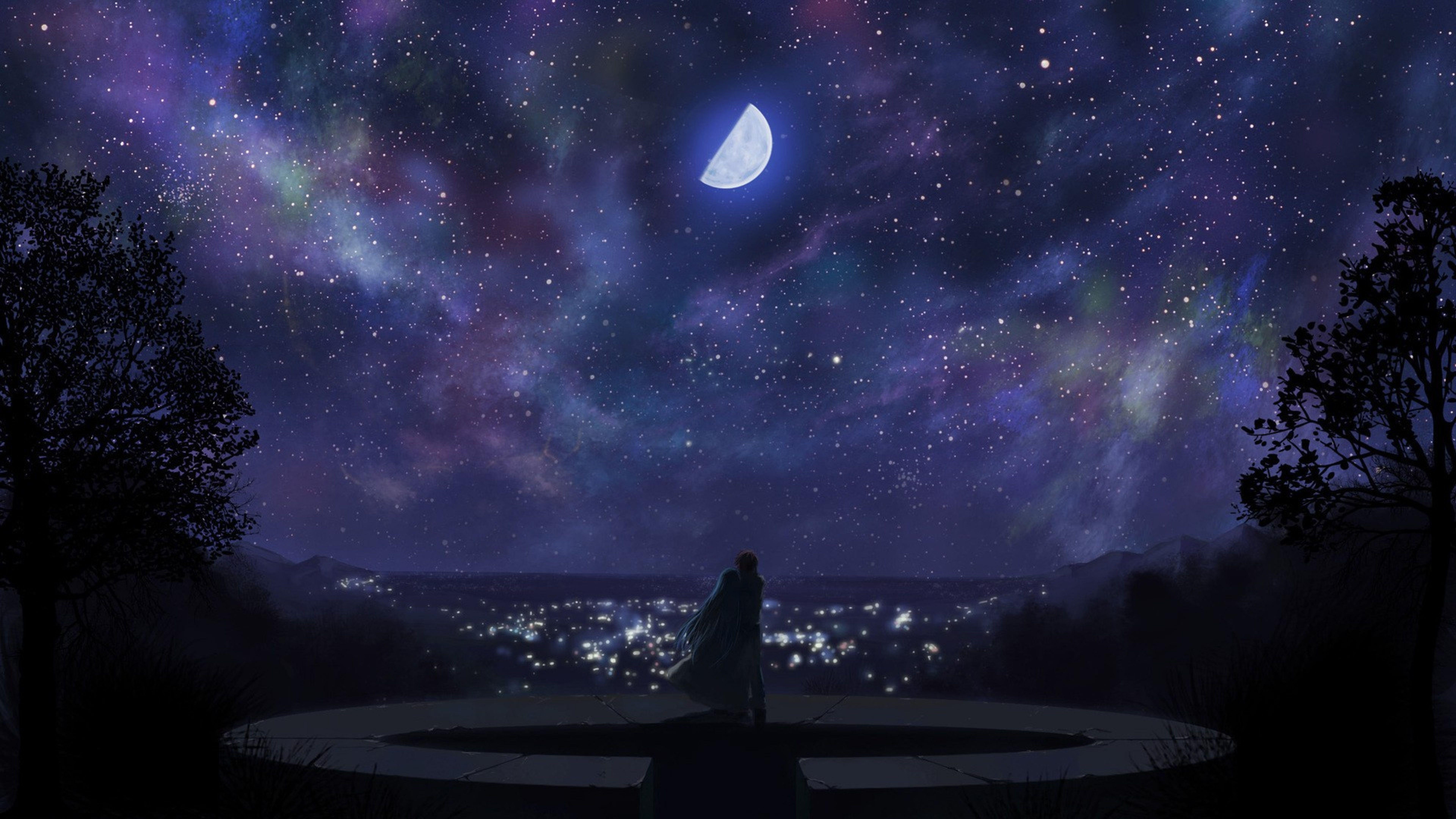 7680x4320 Free Fantasy Anime Stars Space Outer Background Wallpaper Download