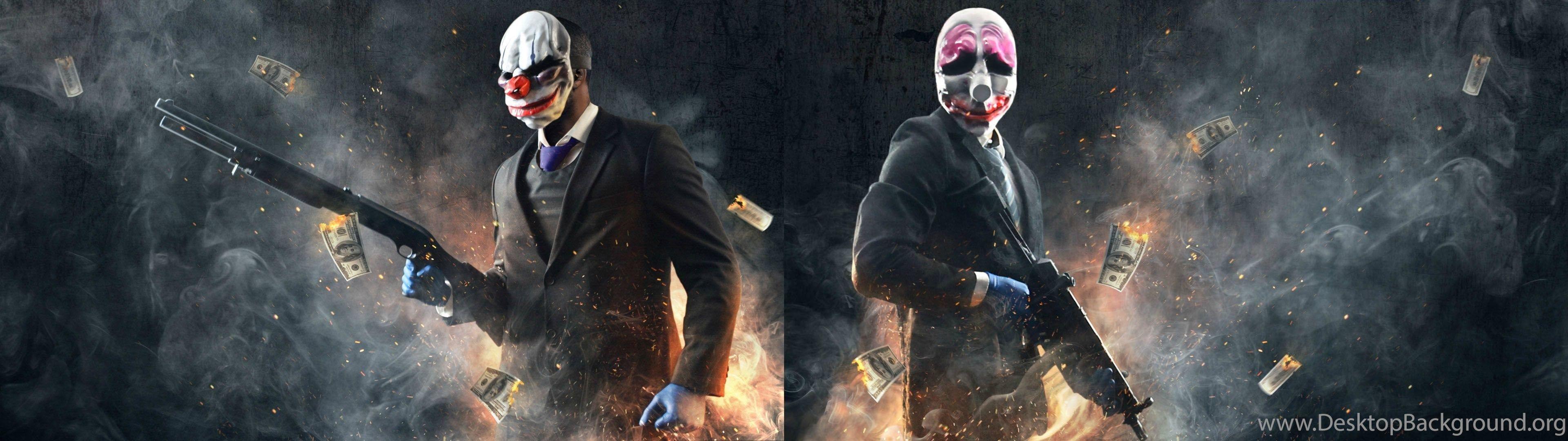3840x1080 A Payday 2 Dual Monitor Wallpaper I Made From Steam Cards