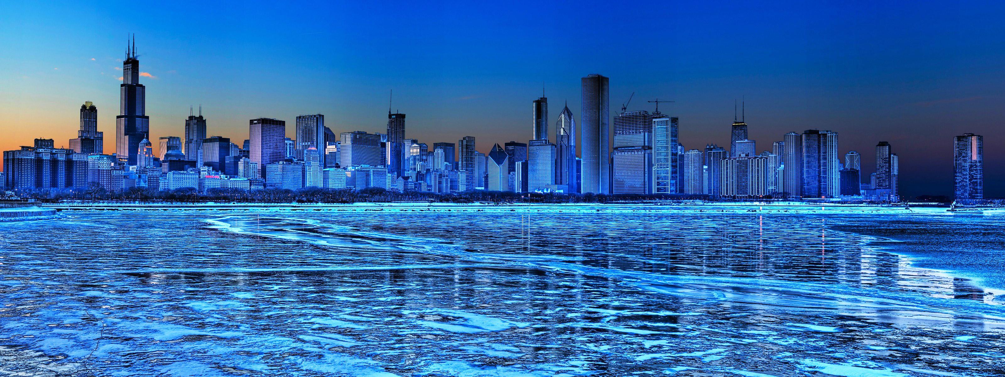 3200x1200 blue chicago dual monitor wallpaper 4. Dual Monitor Wallpaper