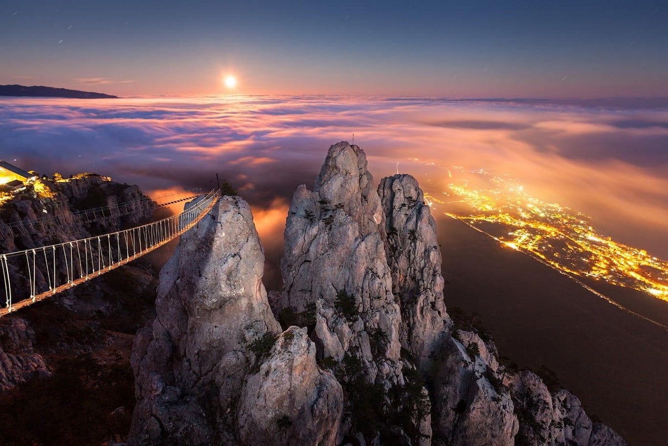 1366x911 Wallpaper / Crimea, bridge, night, land, rock, travel, no people, cloud, 720P, travel destinations, Ukraine, landscape, environment, cityscape, outdoors, sky free download
