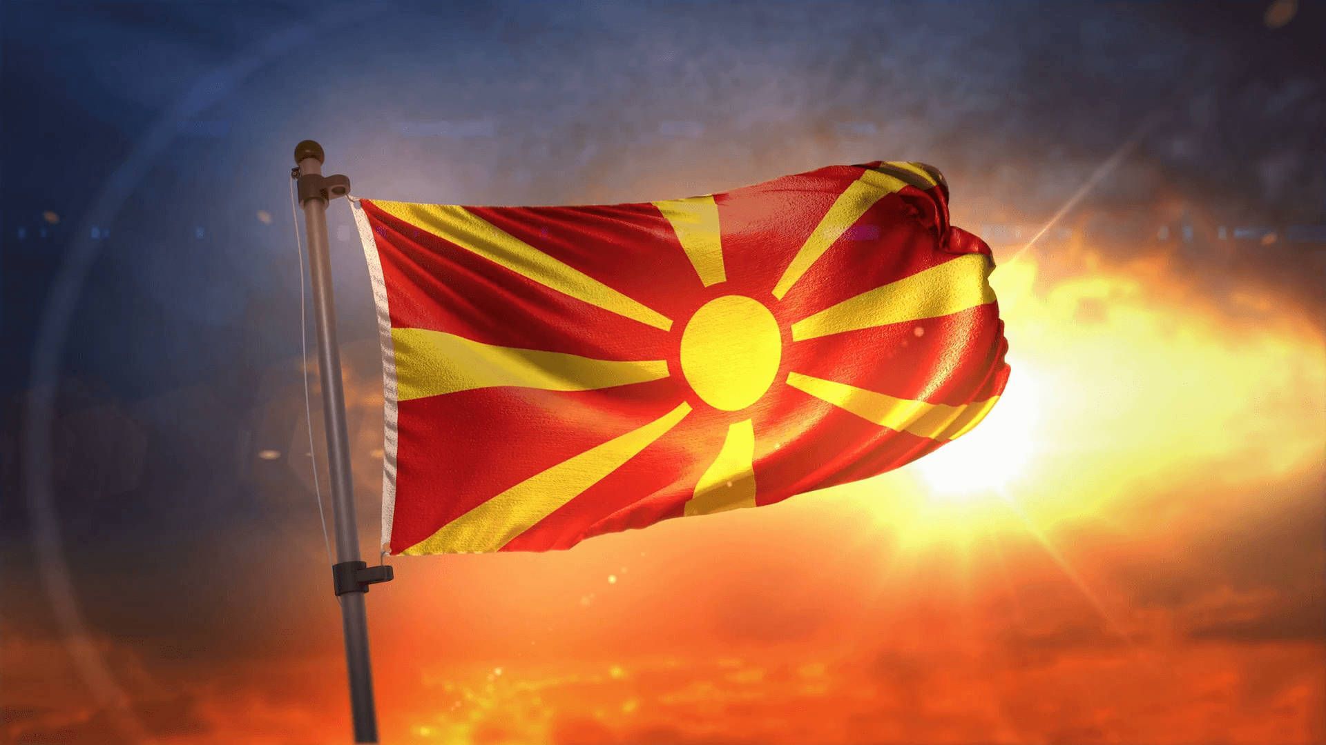 1920x1080 Download North Macedonia Flag During Sunset Wallpaper